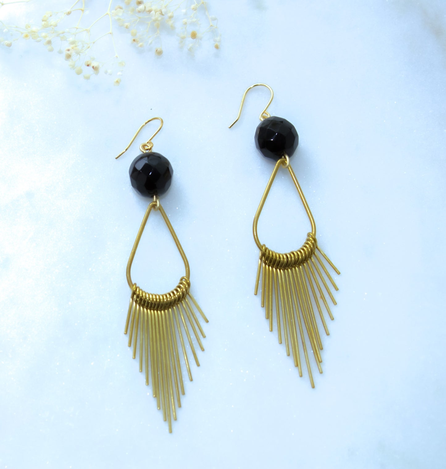 Onyx Brass Fringe Hoops