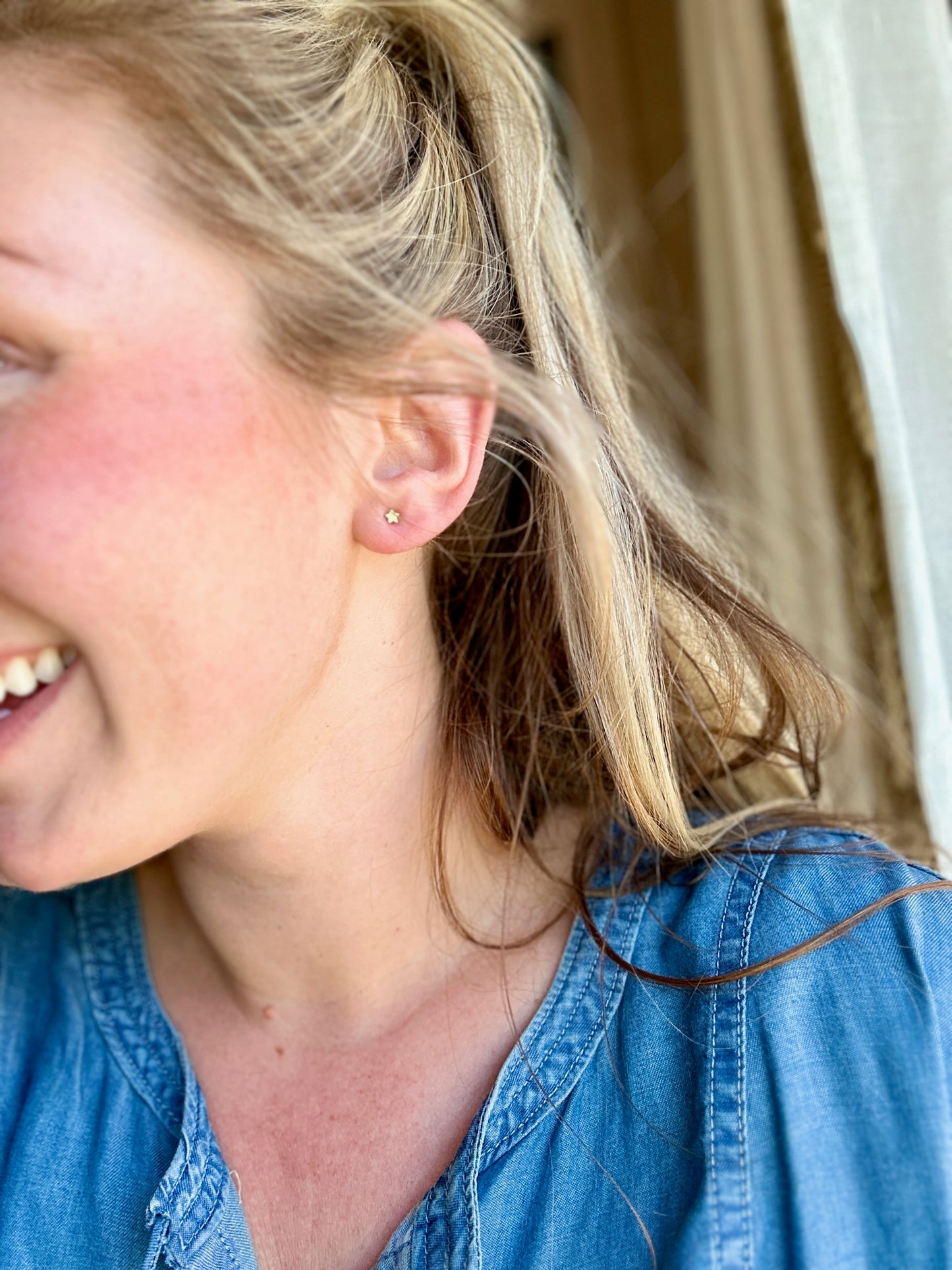 Dainty Raw Brass Star Stud Earrings