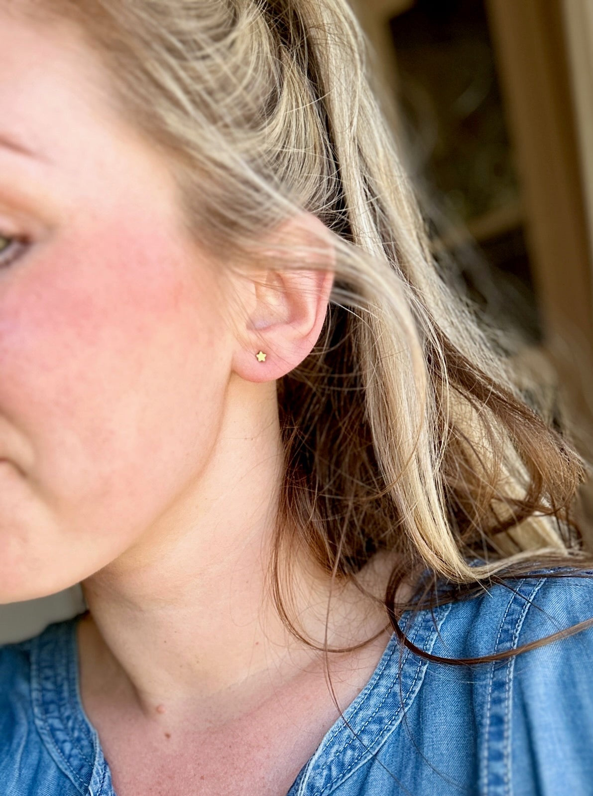 Dainty Raw Brass Star Stud Earrings