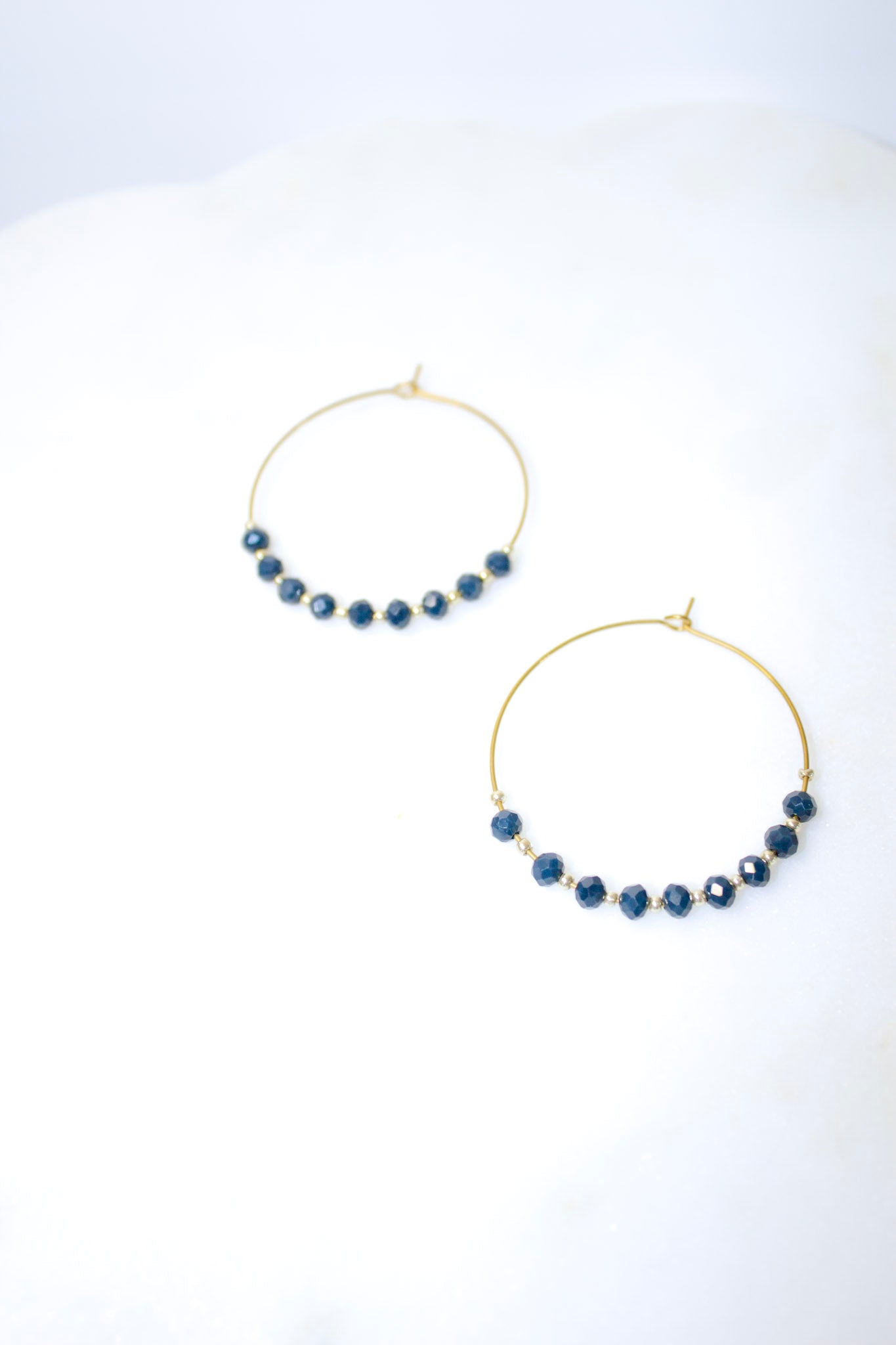 Simple Beaded Hoops in Gold and Iridescent Steel Blue
