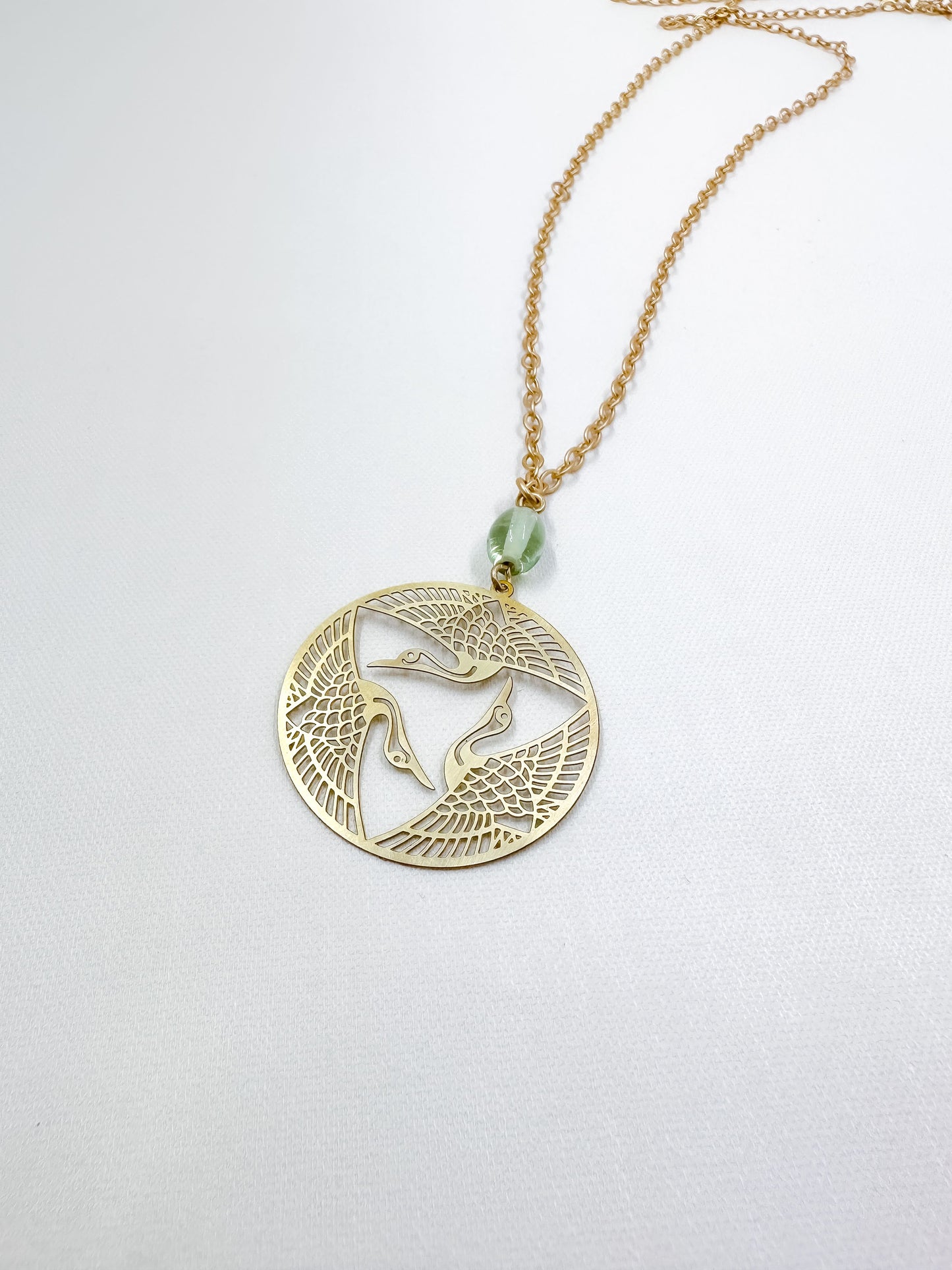 Brass Herons in Flight Earrings in Seafoam Green