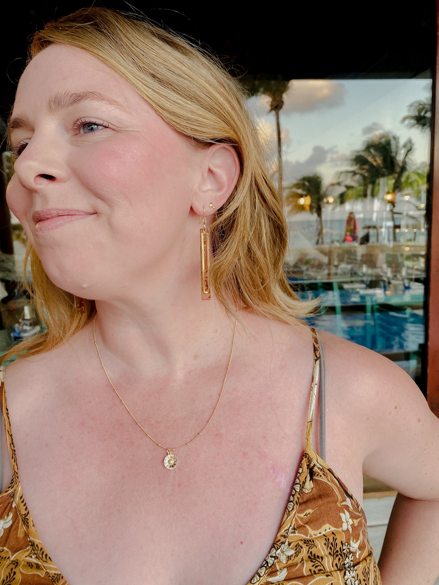 Gold Leaf + Blush Pink Bar Earrings