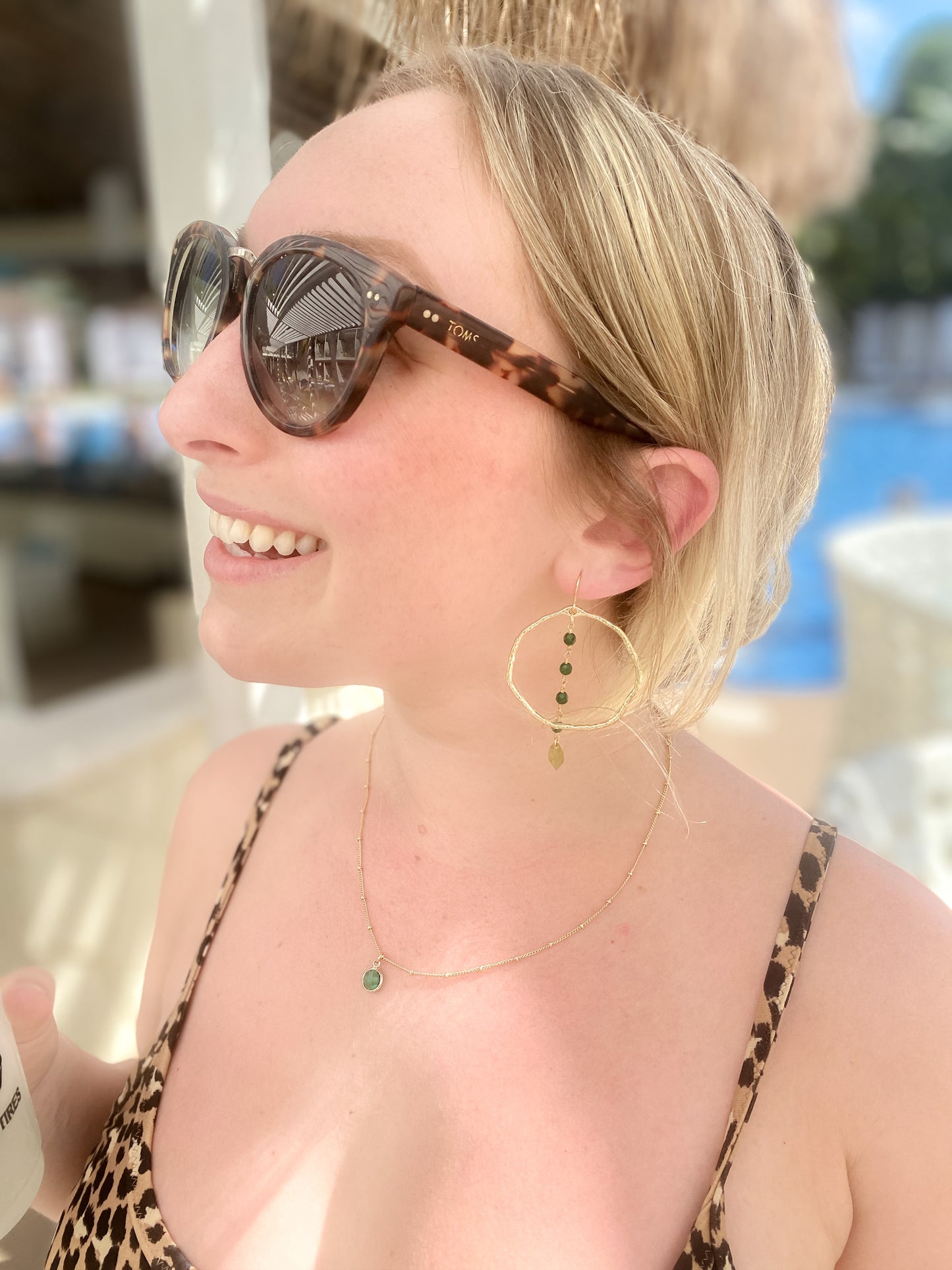 Emerald Green Jade Rosary Hoop Earrings