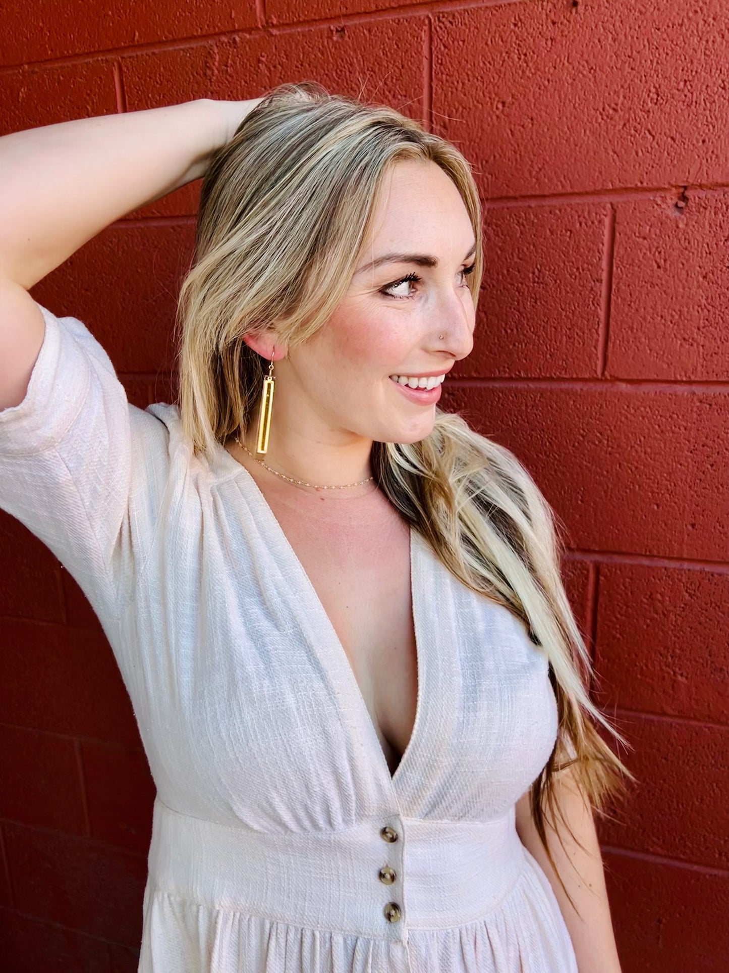 Gold Leaf + Blush Pink Bar Earrings