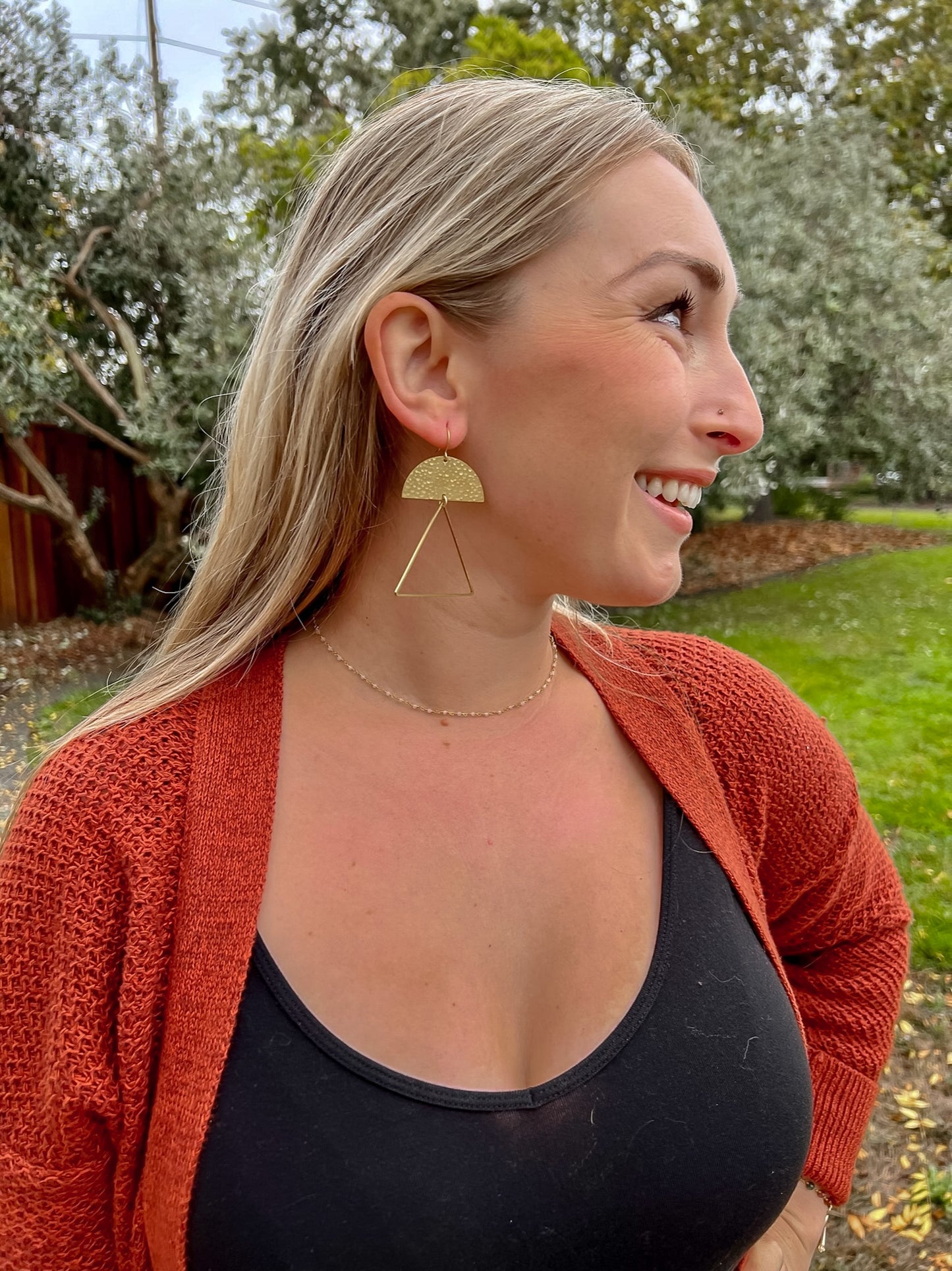 Hammered Open Triangle Statement Earrings