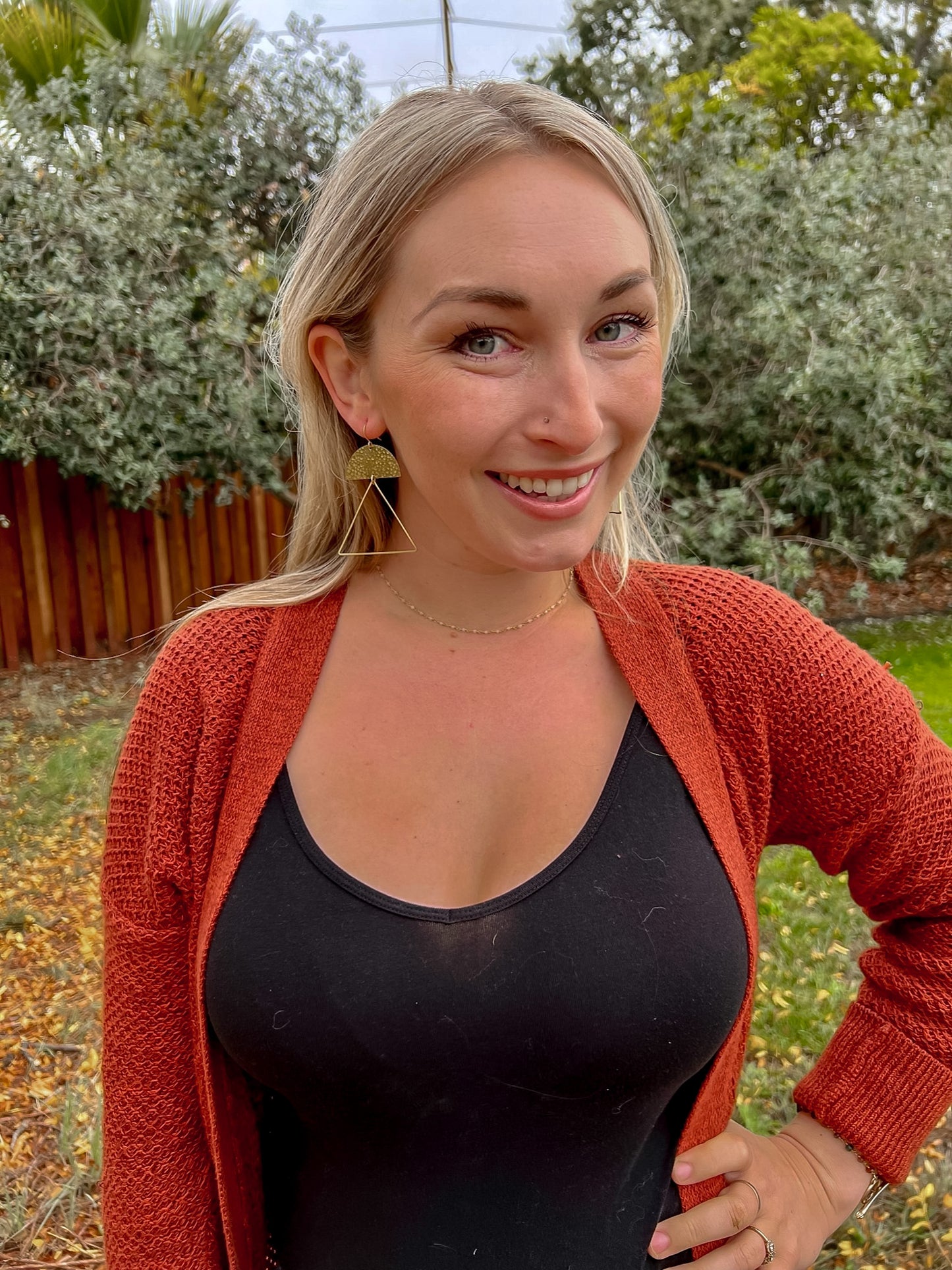 Hammered Open Triangle Statement Earrings
