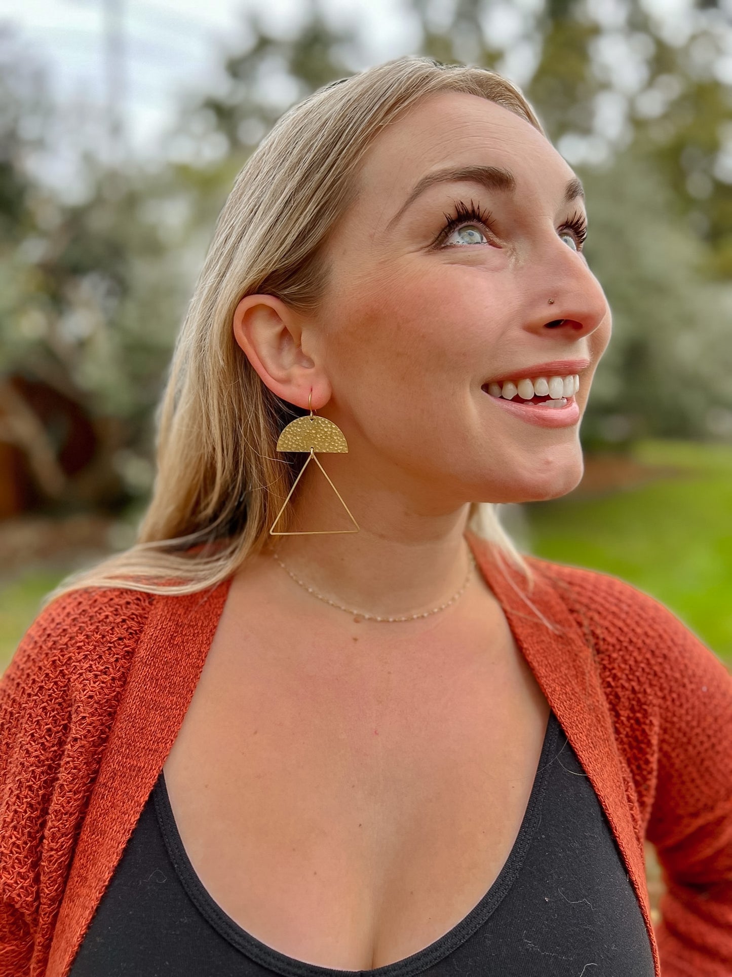 Hammered Open Triangle Statement Earrings
