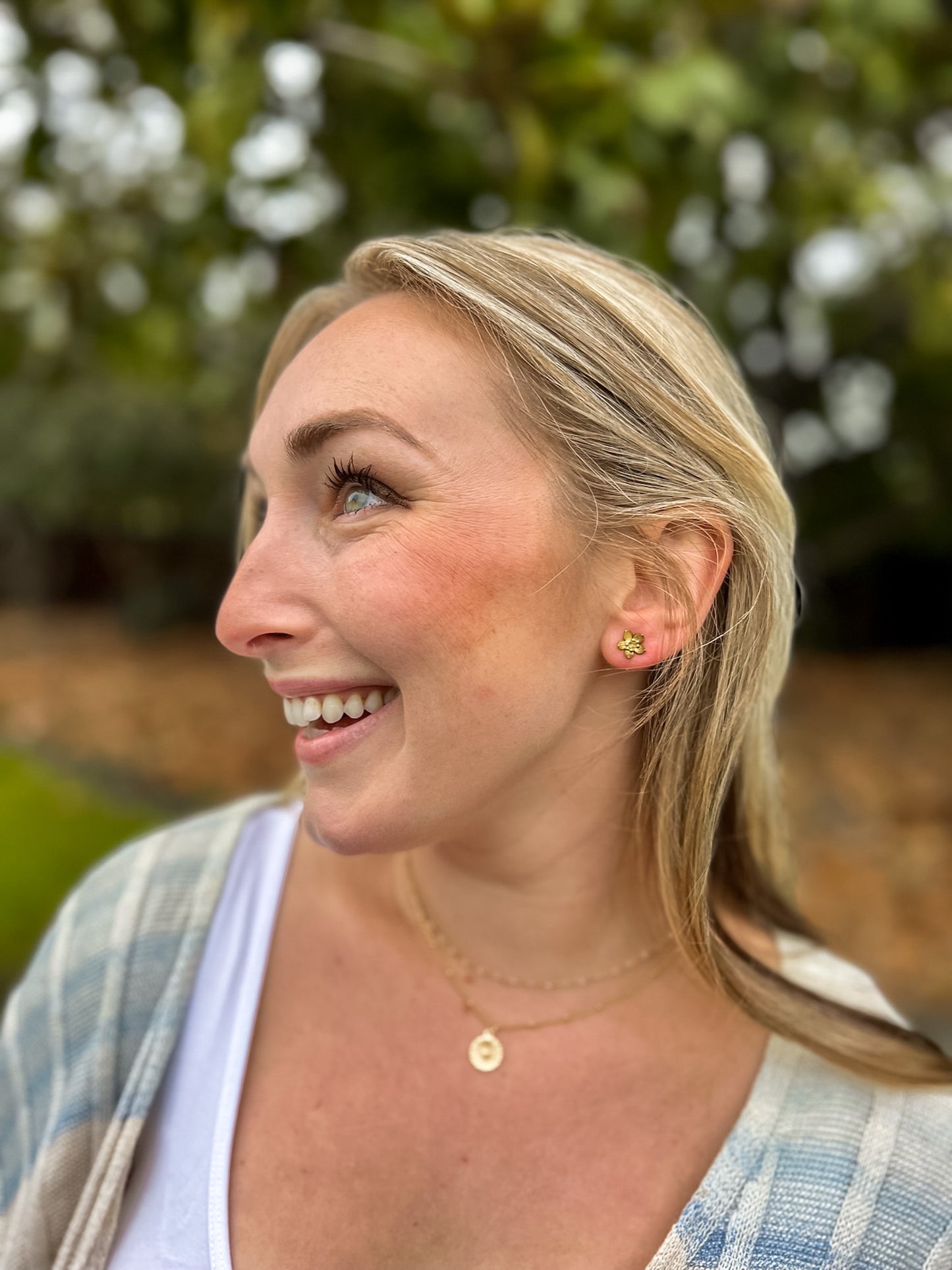 Brass Water Lily Stud Earrings