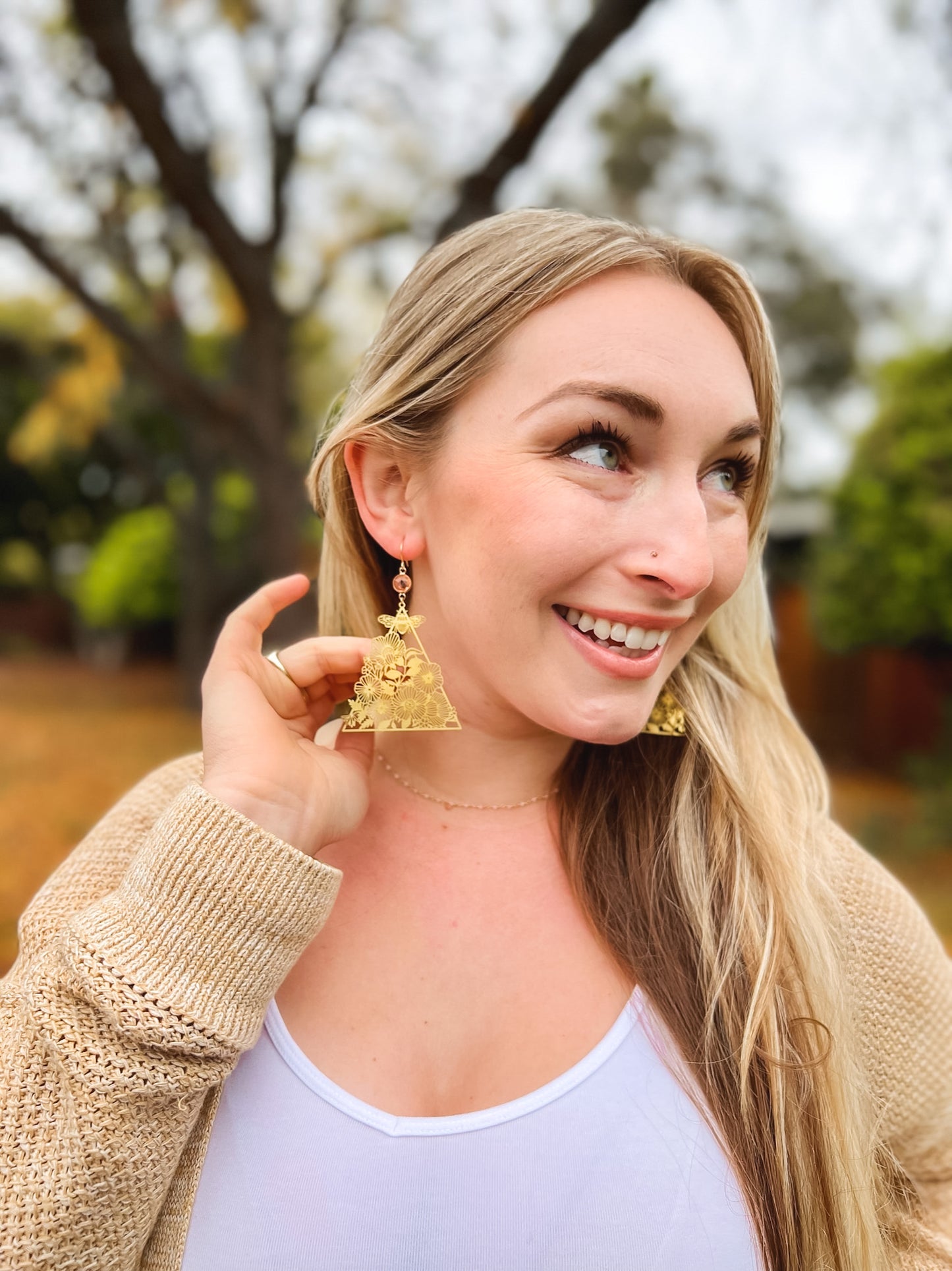 Bees in the Garden Peach Statement Earrings