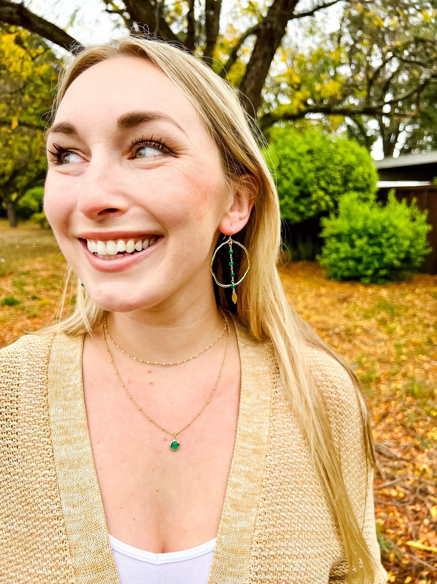 Sea Green Jade Rosary Hoop Earrings