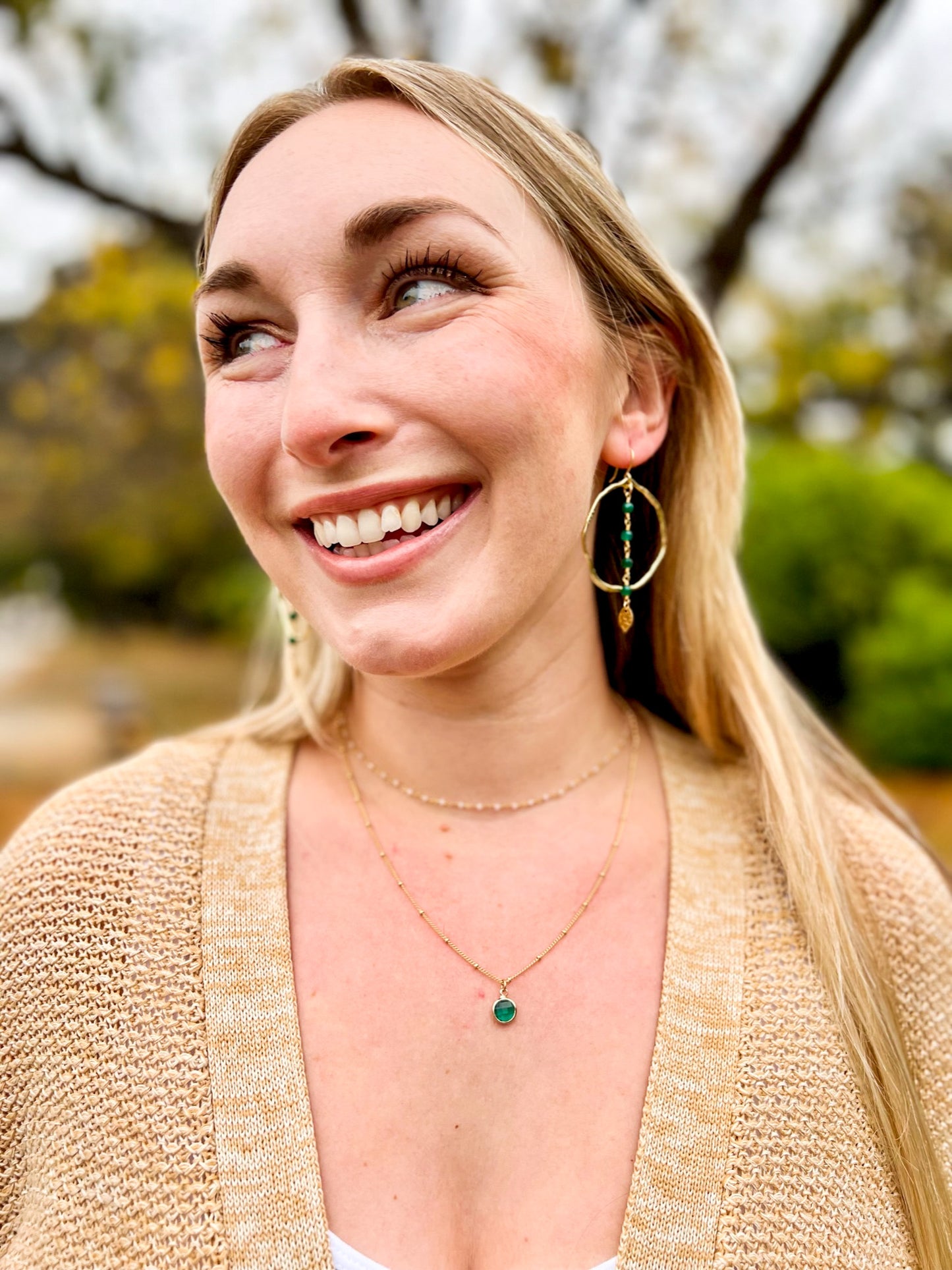 Sea Green Jade Rosary Hoop Earrings