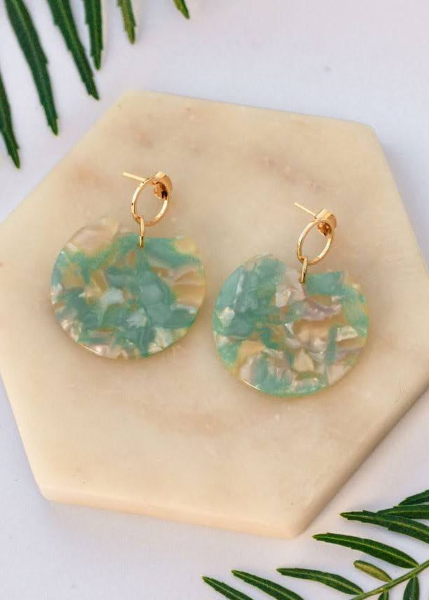 Circle Disc Earrings in Seascape Tortoise