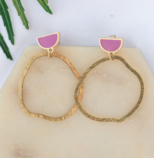 Abstract Hoop Earrings in Gold and Pink