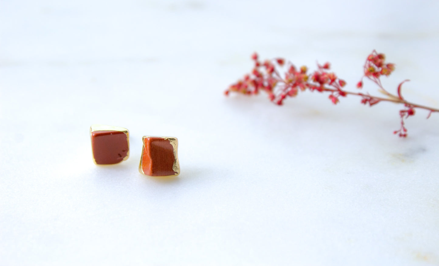 Natural Sandstone Brass Plated Stud Earrings