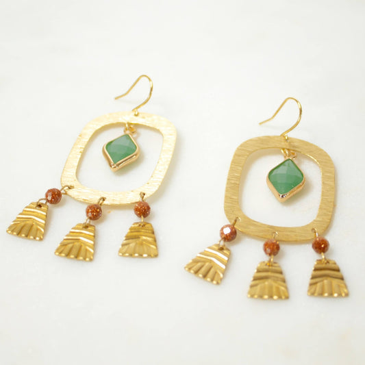 Sandstone + Emerald Fringe Hoops