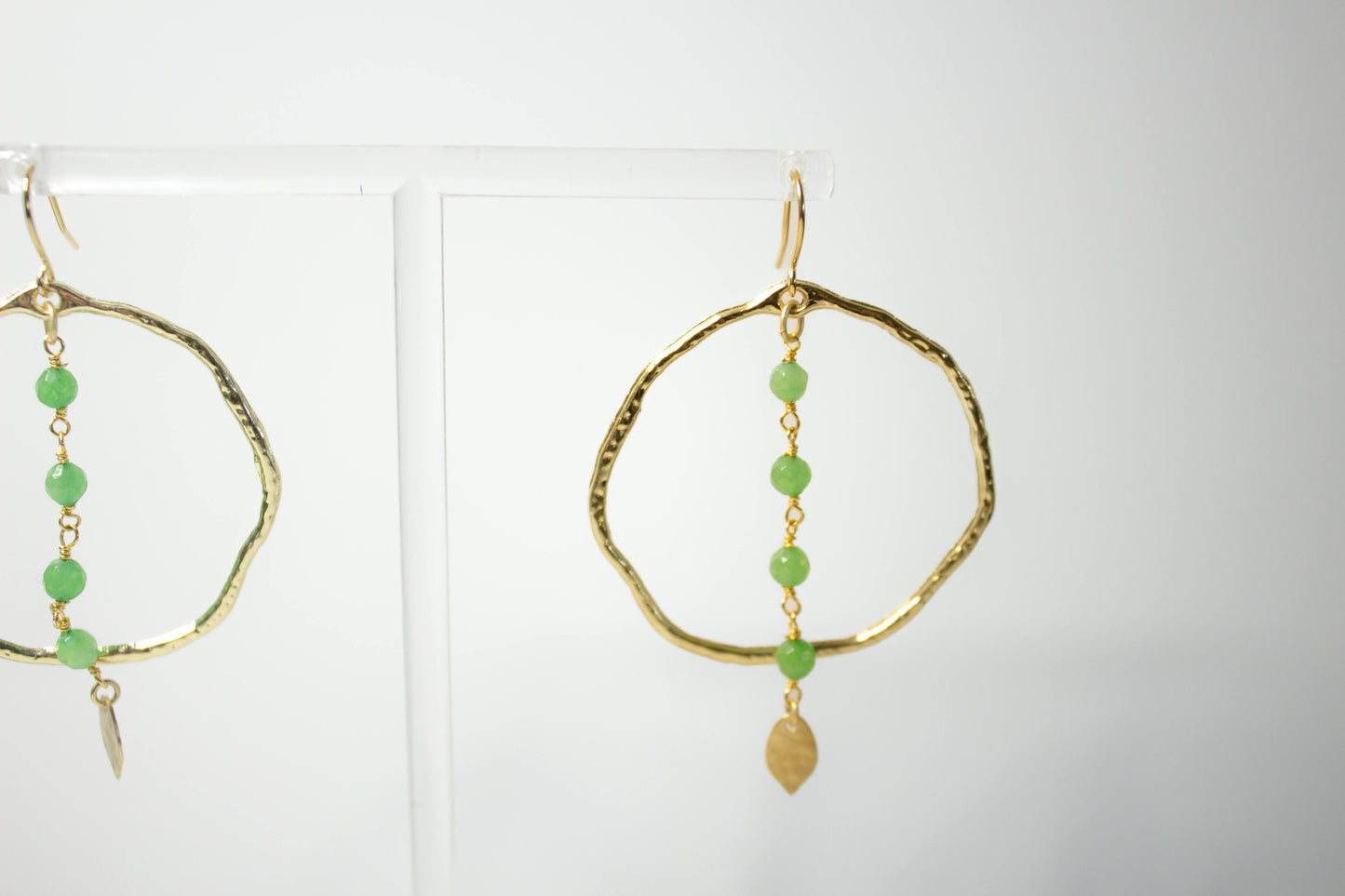 Sea Green Jade Rosary Hoop Earrings