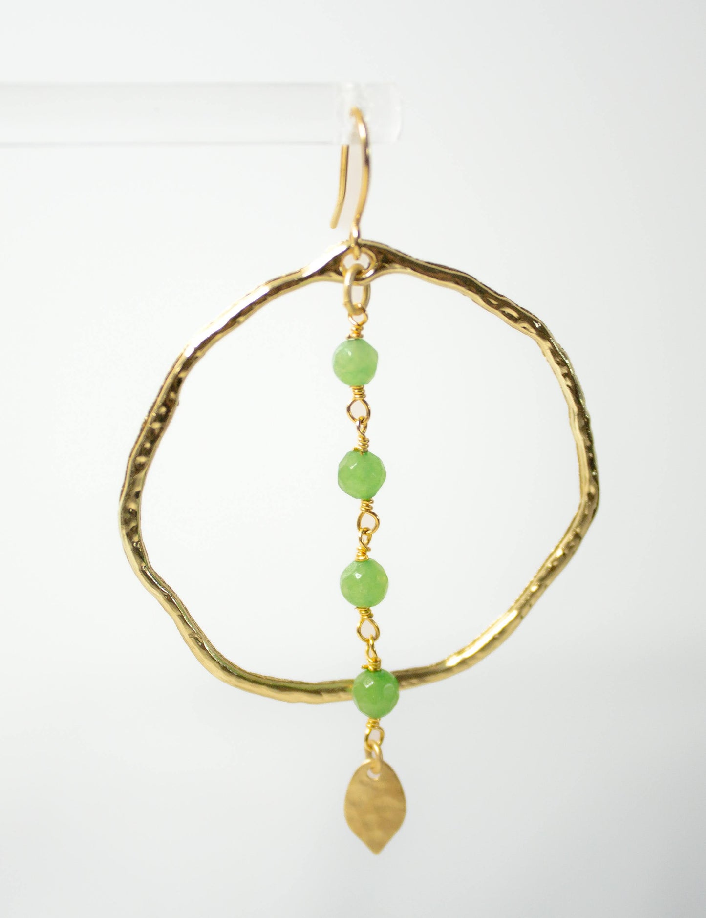 Sea Green Jade Rosary Hoop Earrings
