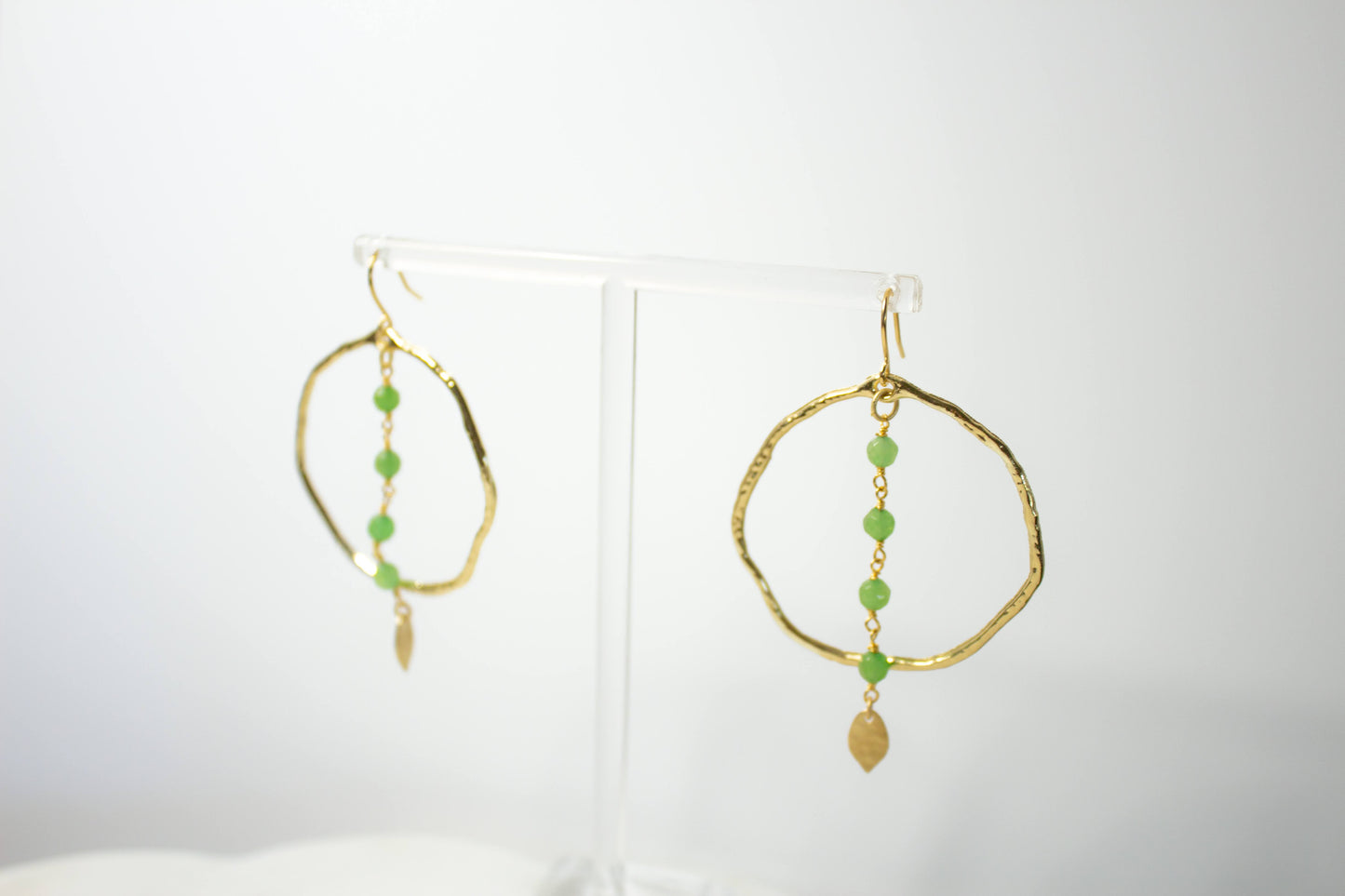 Sea Green Jade Rosary Hoop Earrings