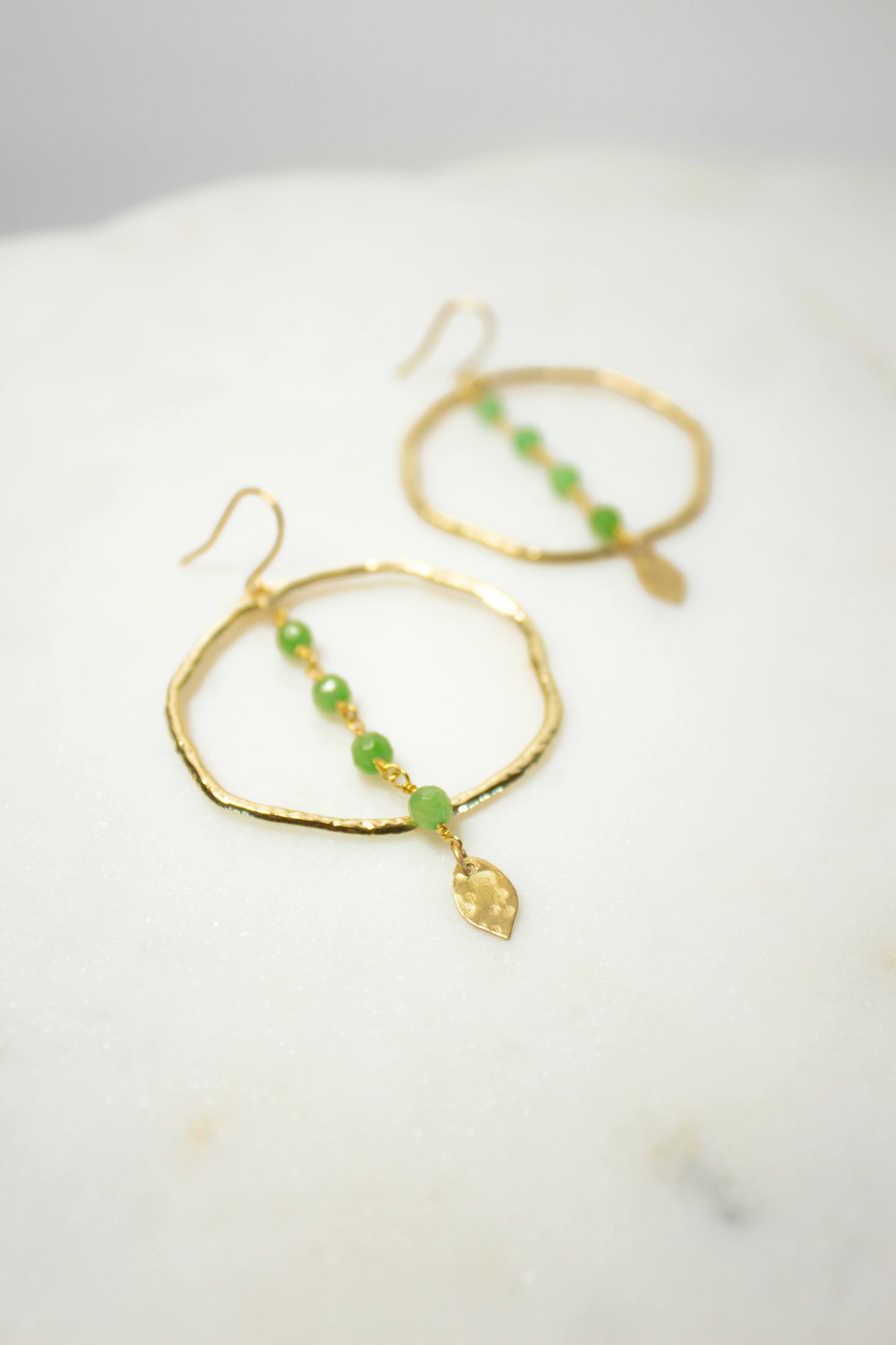 Sea Green Jade Rosary Hoop Earrings