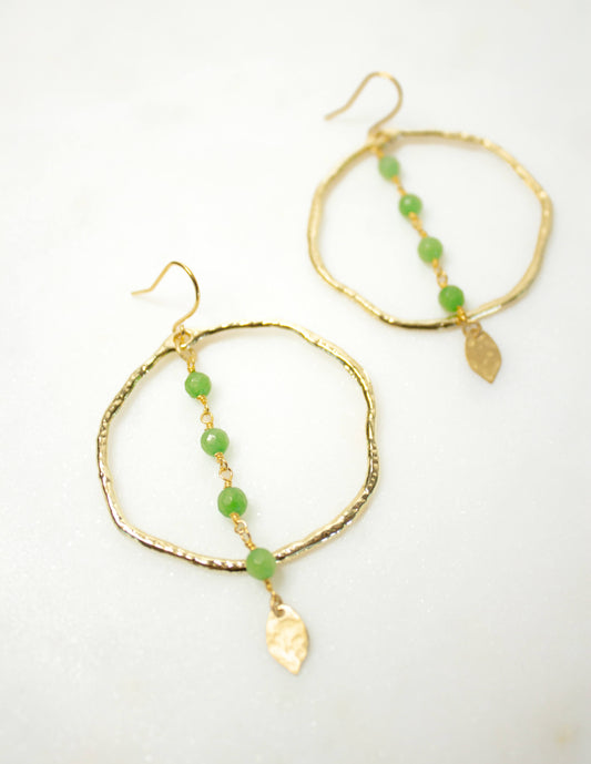 Sea Green Jade Rosary Hoop Earrings