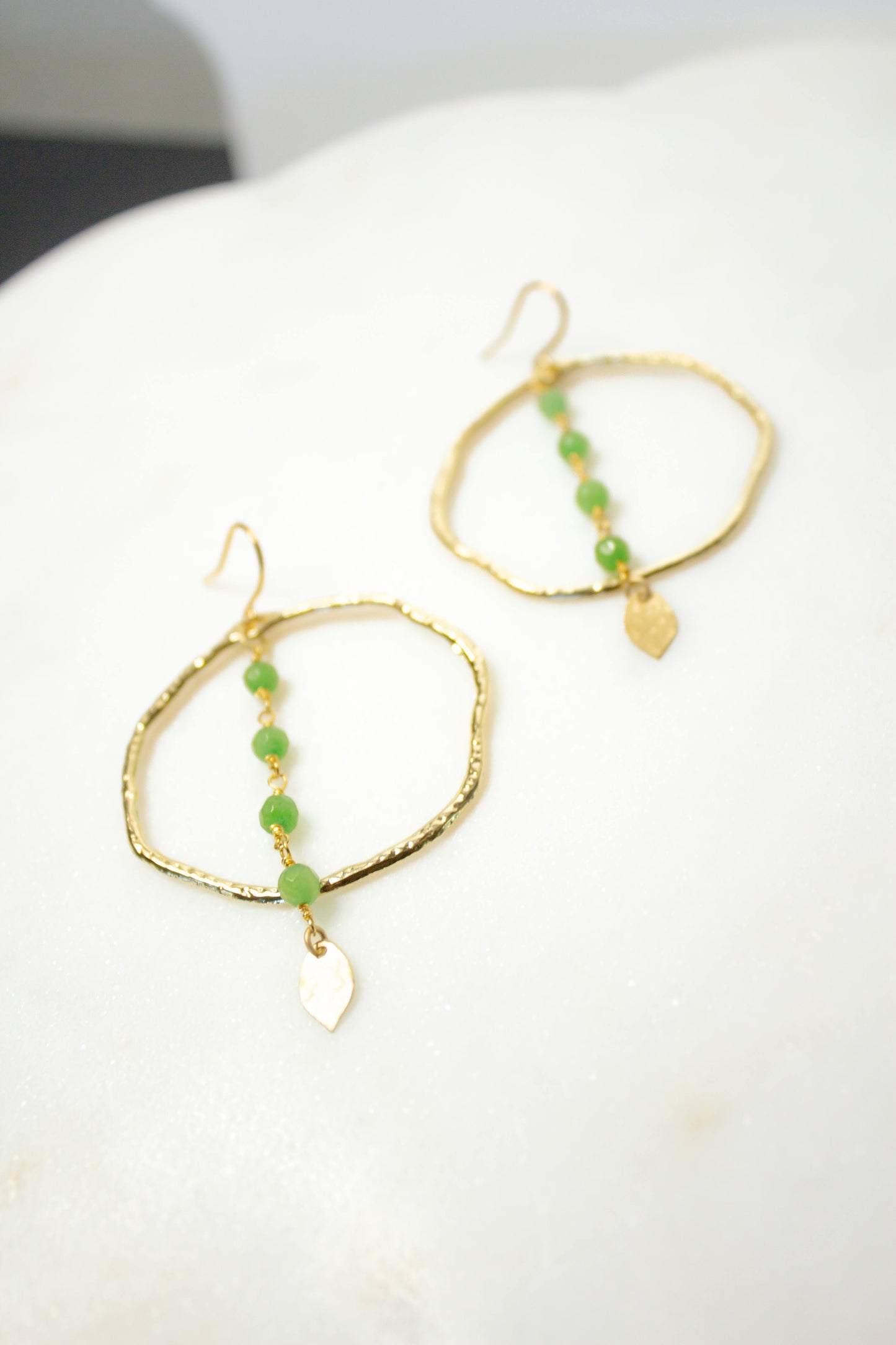 Sea Green Jade Rosary Hoop Earrings