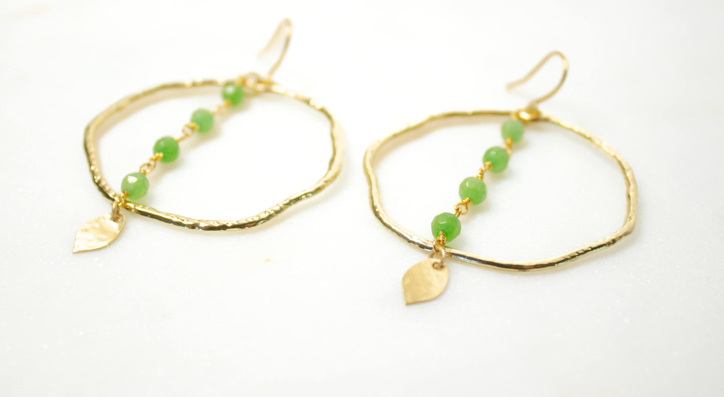 Sea Green Jade Rosary Hoop Earrings