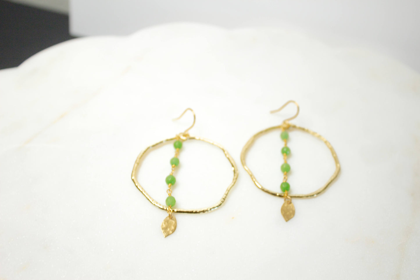 Sea Green Jade Rosary Hoop Earrings