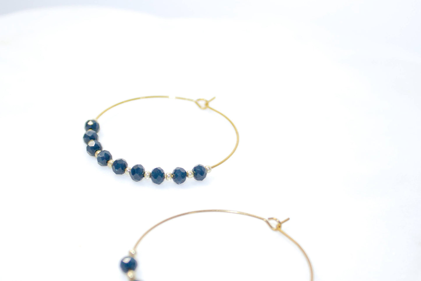 Simple Beaded Hoops in Gold and Iridescent Steel Blue