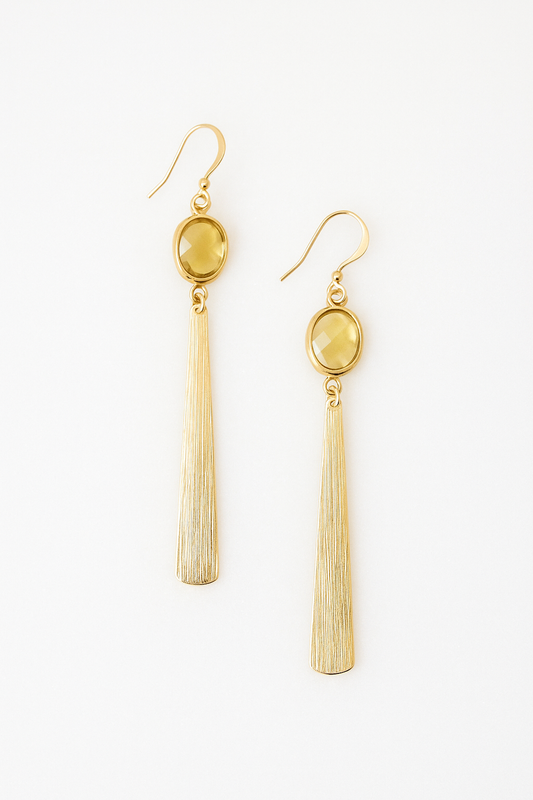 Yellow Oval Bead and Brass Bar Earrings