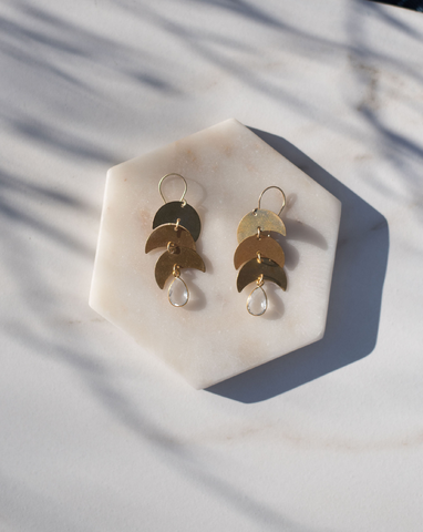 Crystal Quartz Moon Earrings