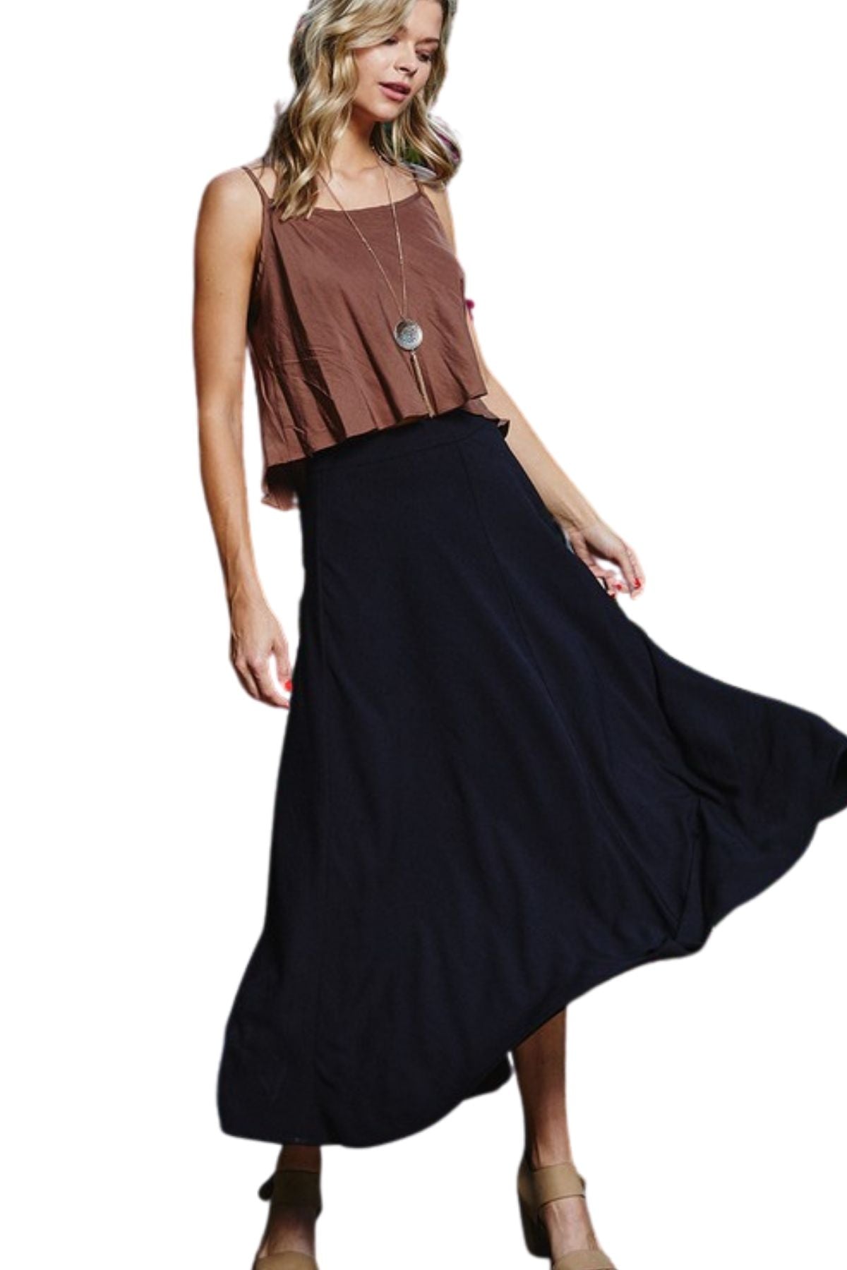 (L) Twirly Midi Skirt in Black