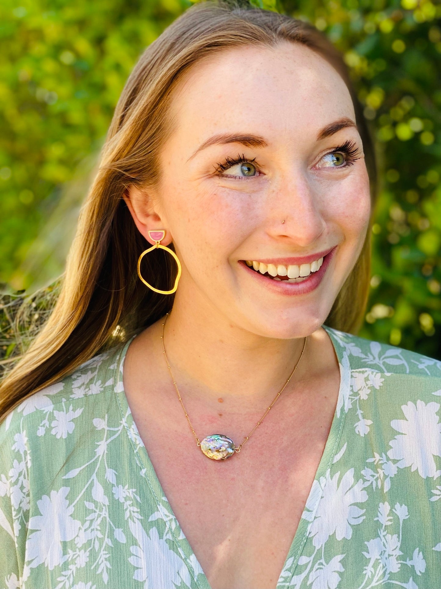 Abstract Hoop Earrings in Gold and Pink