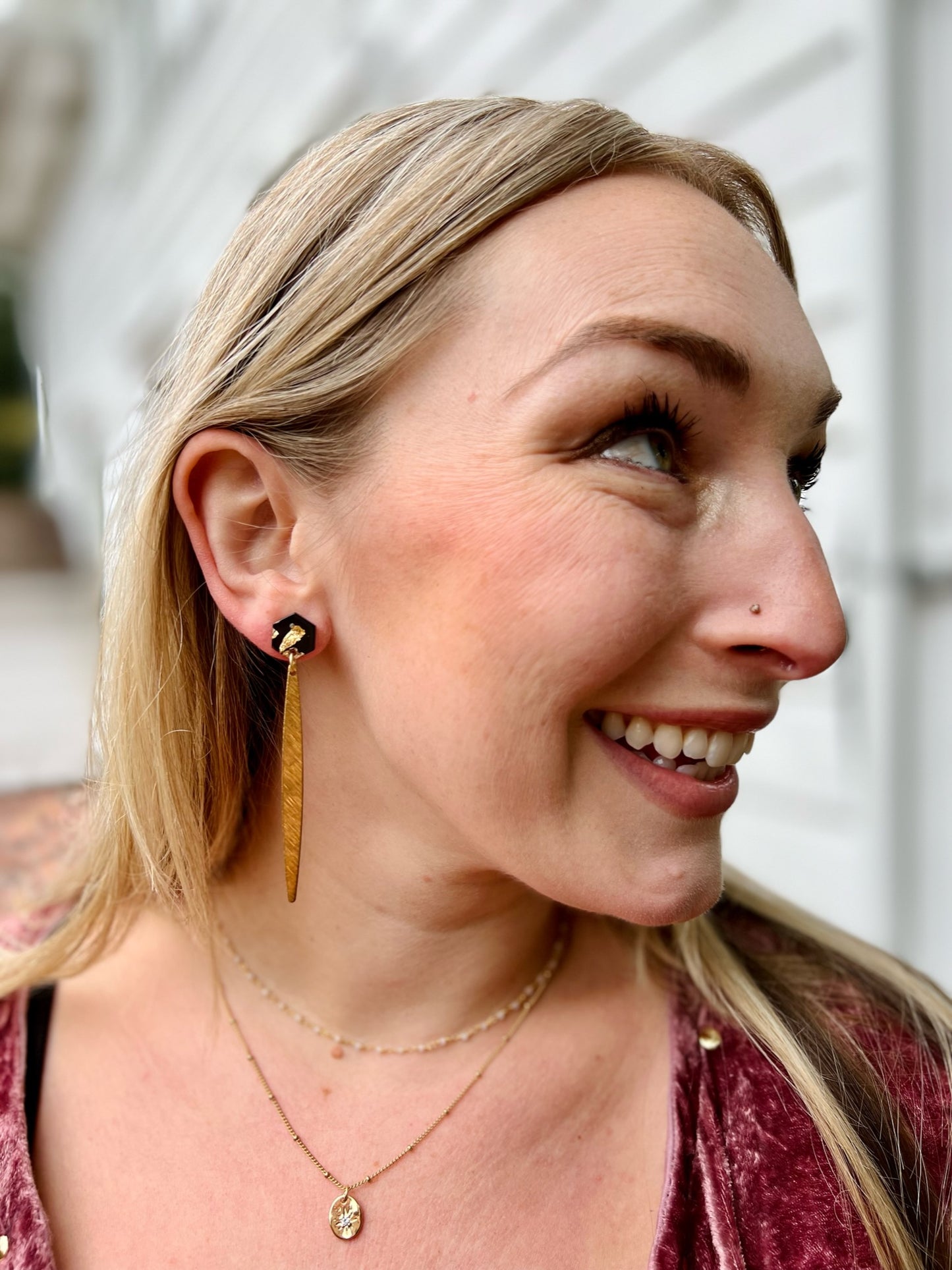 Black and Gold Confetti Hex Earrings