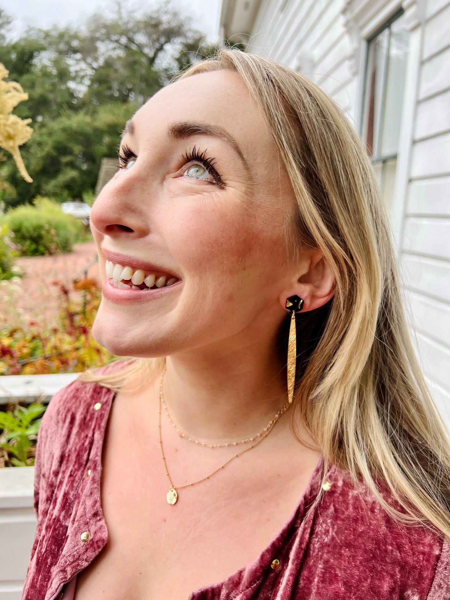 Black and Gold Confetti Hex Earrings