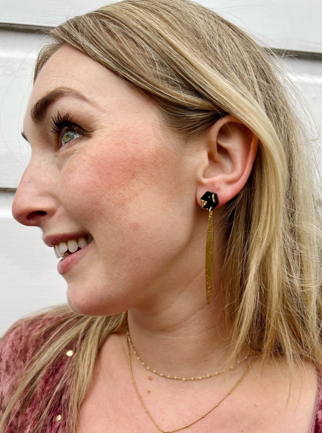 Black and Gold Confetti Hex Earrings