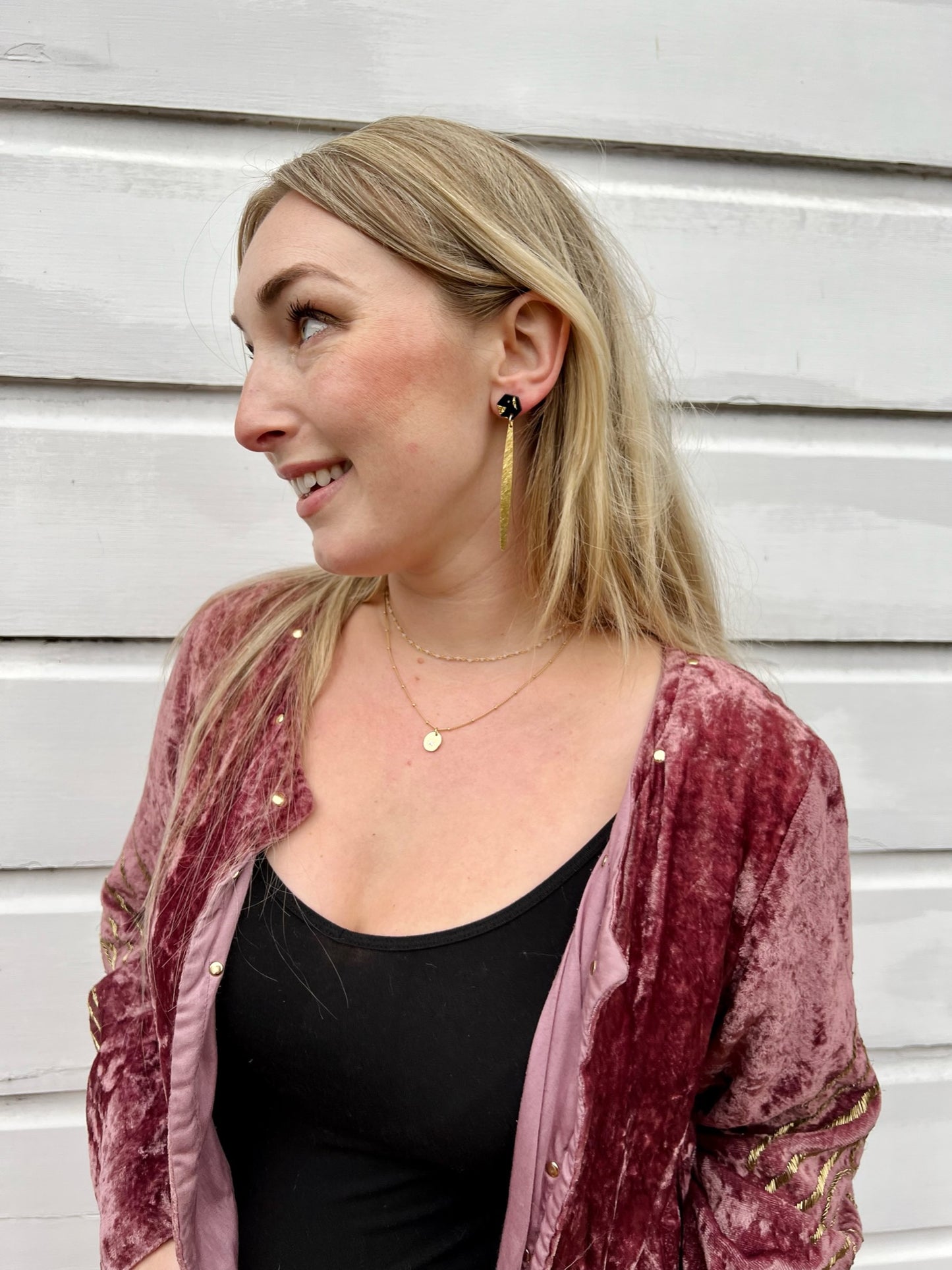Black and Gold Confetti Hex Earrings