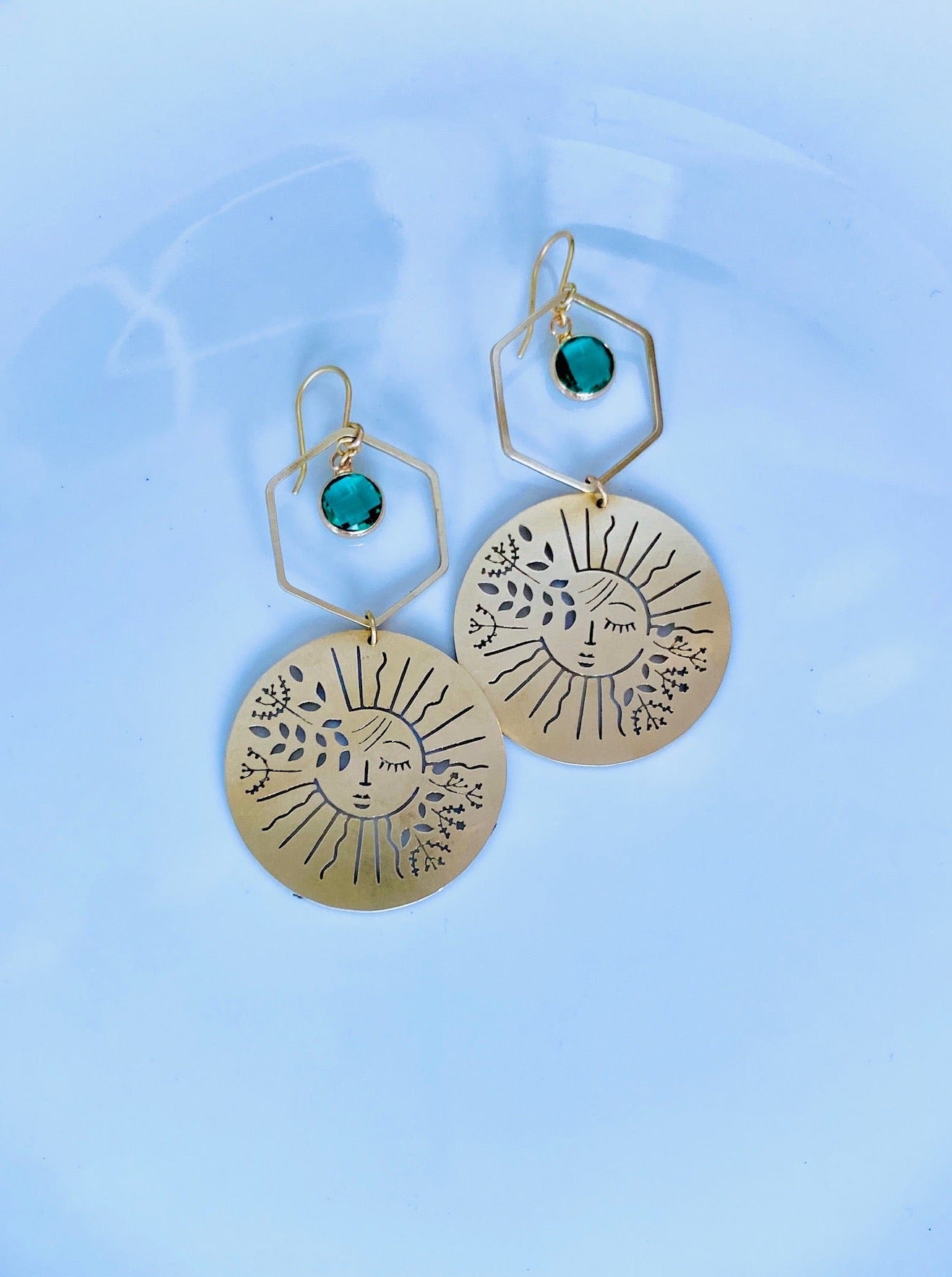 Emerald green moon earrings