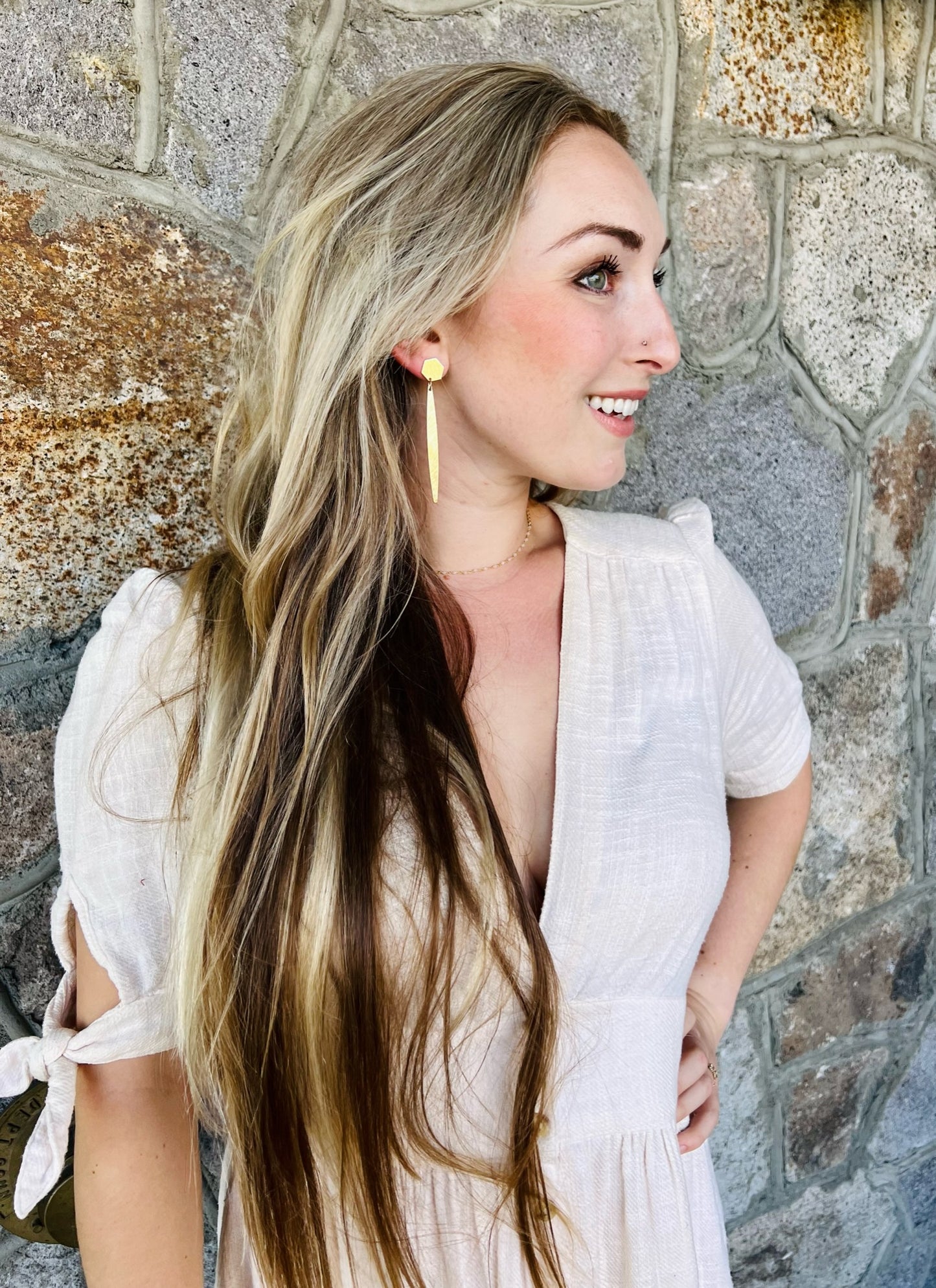 Brushed Brass Hex Earrings