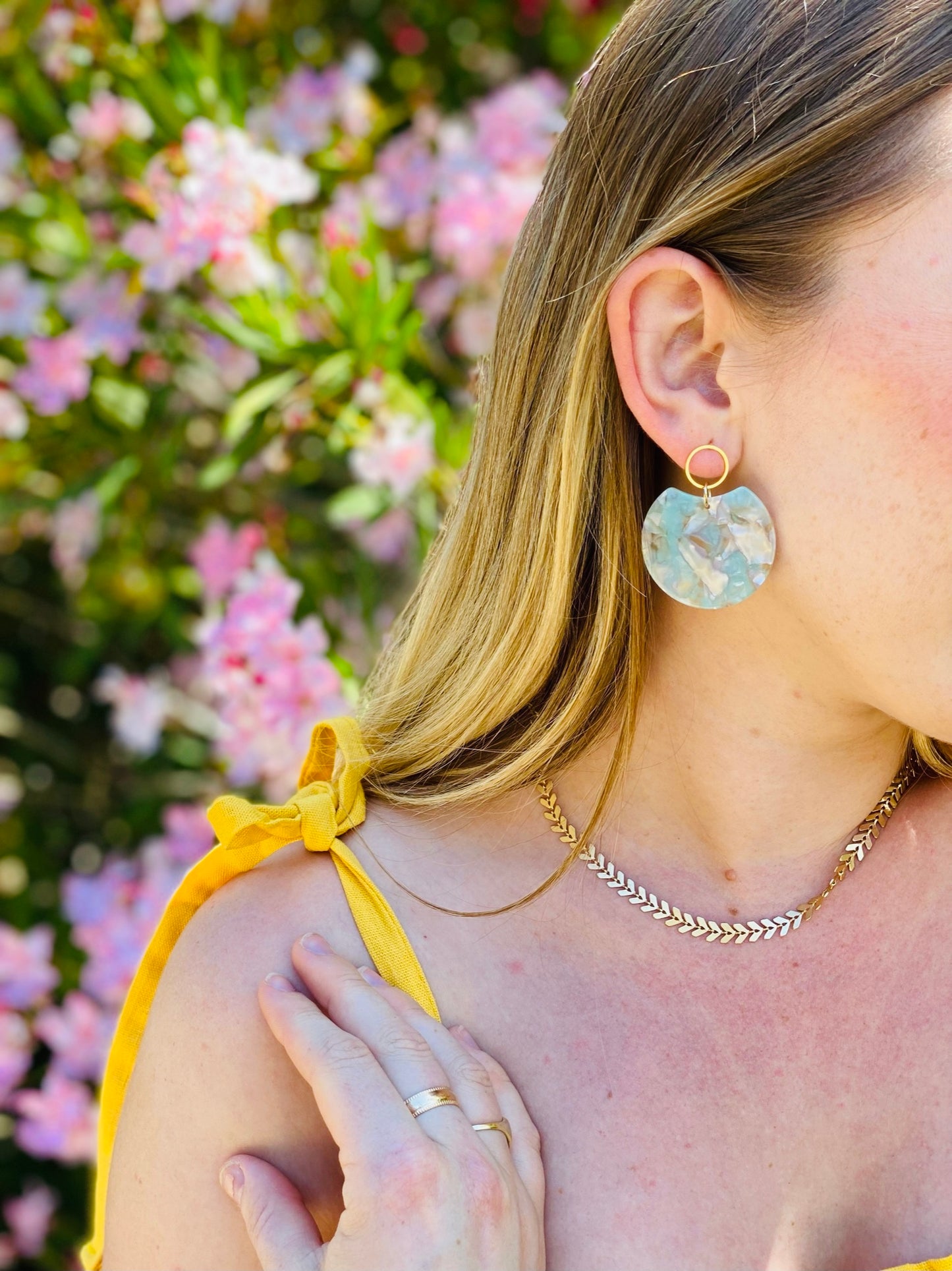 Circle Disc Earrings in Seascape Tortoise