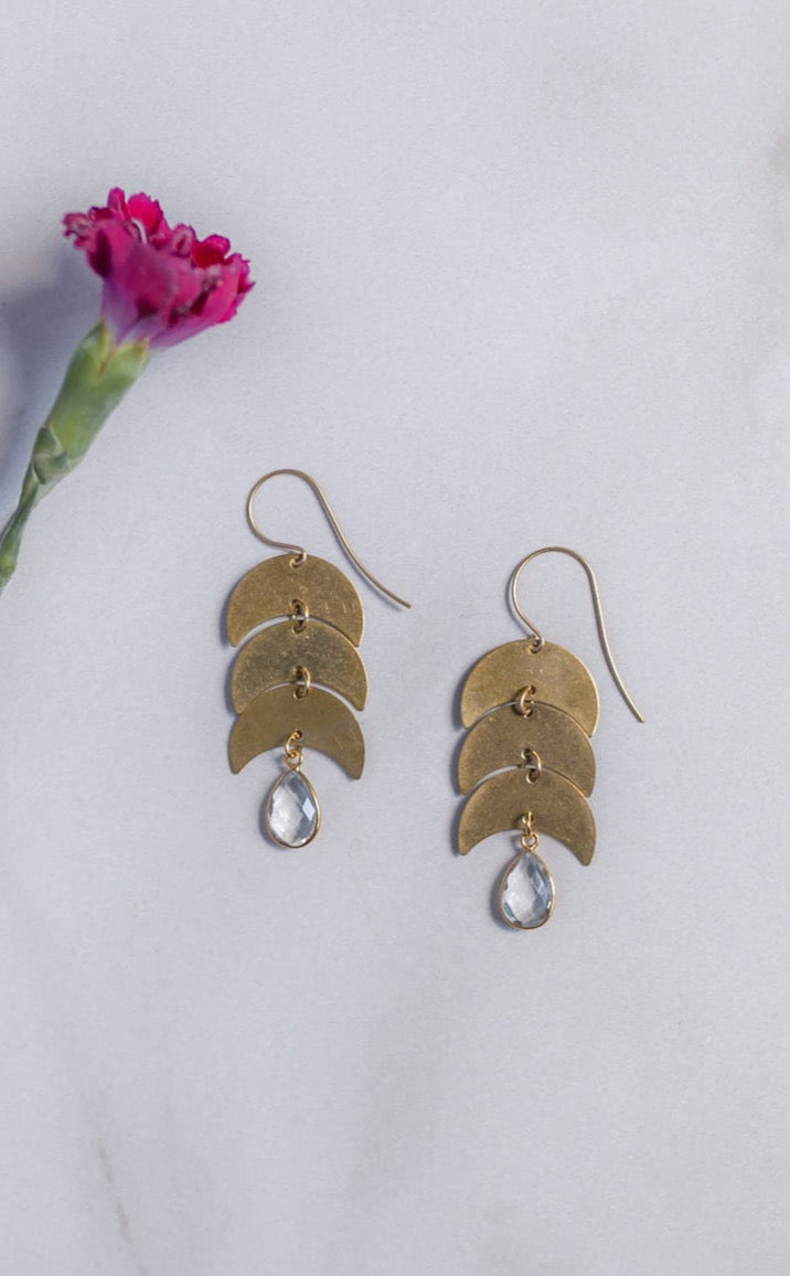 Crystal Quartz Moon Earrings