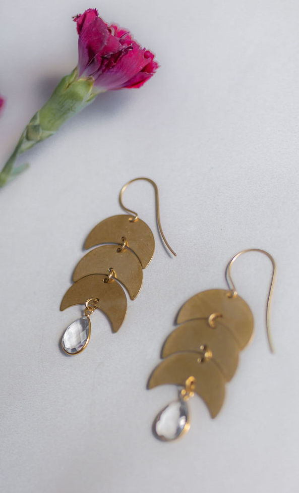 Crystal Quartz Moon Earrings