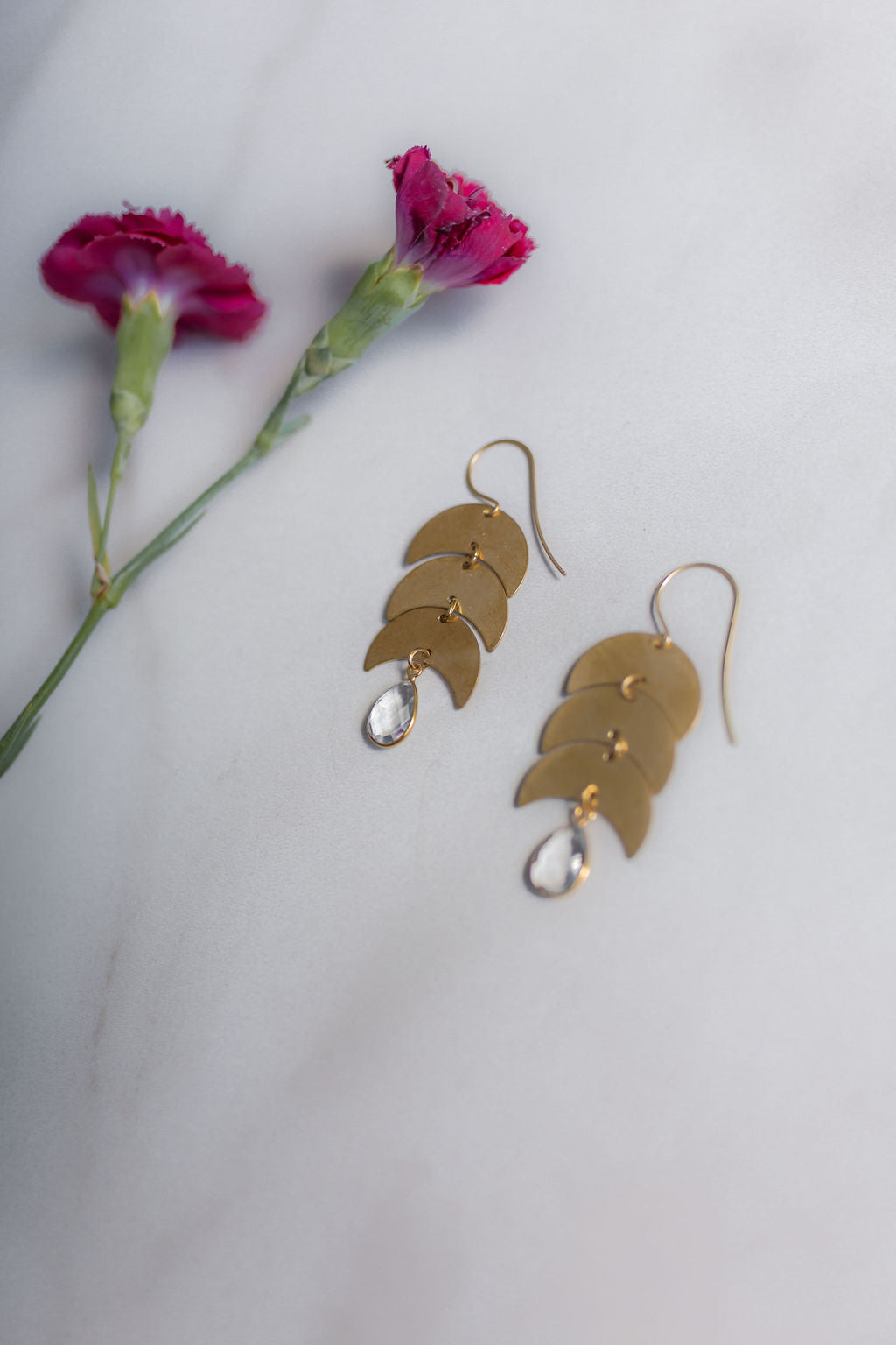 Crystal Quartz Moon Earrings