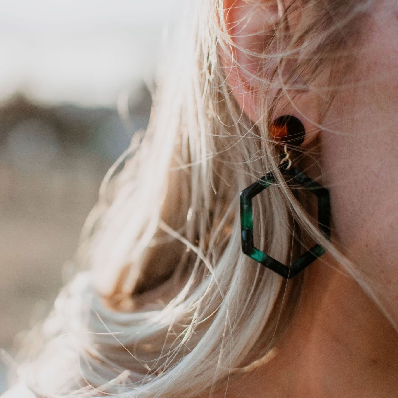 Green Hex Earrings