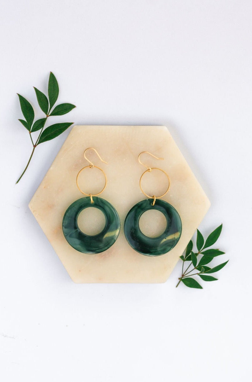 Marbled Emerald Double Hoops