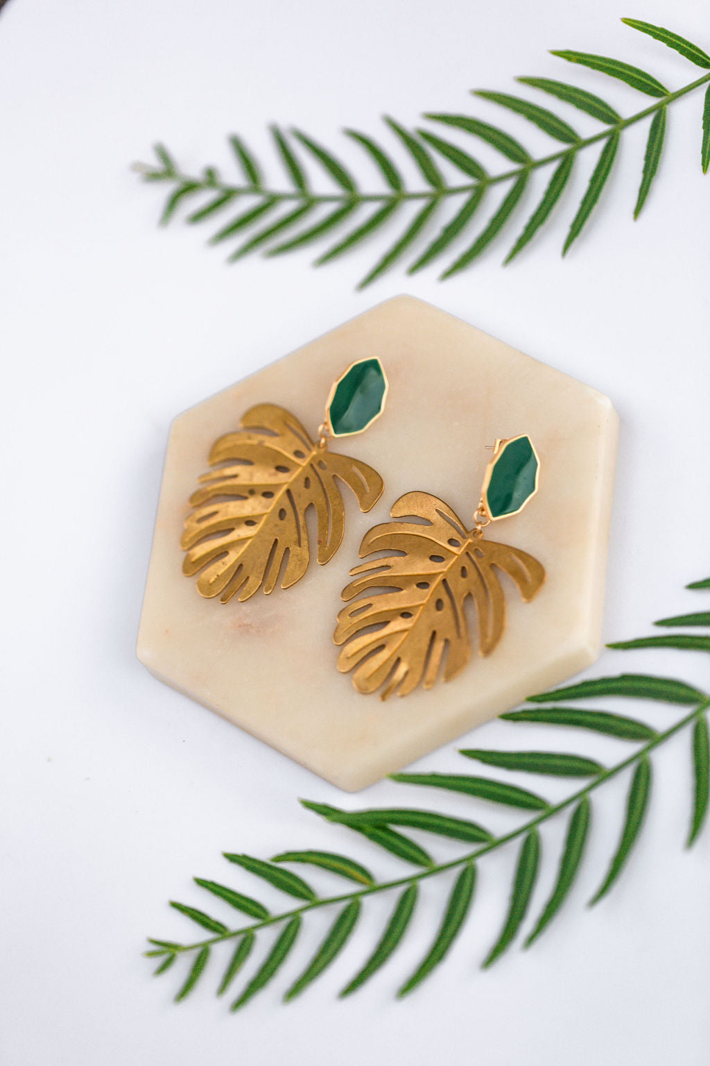 Emerald Monstera Statement Earrings