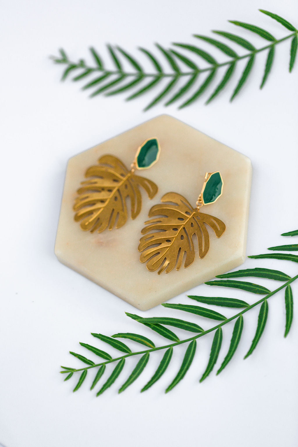 Emerald Monstera Statement Earrings