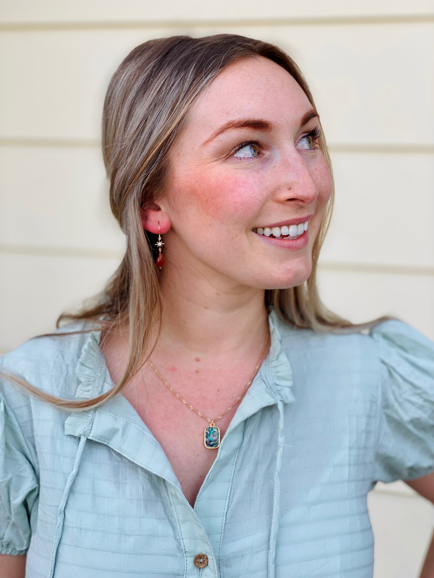 Red Sandstone Star Gazer Teardrop Earrings