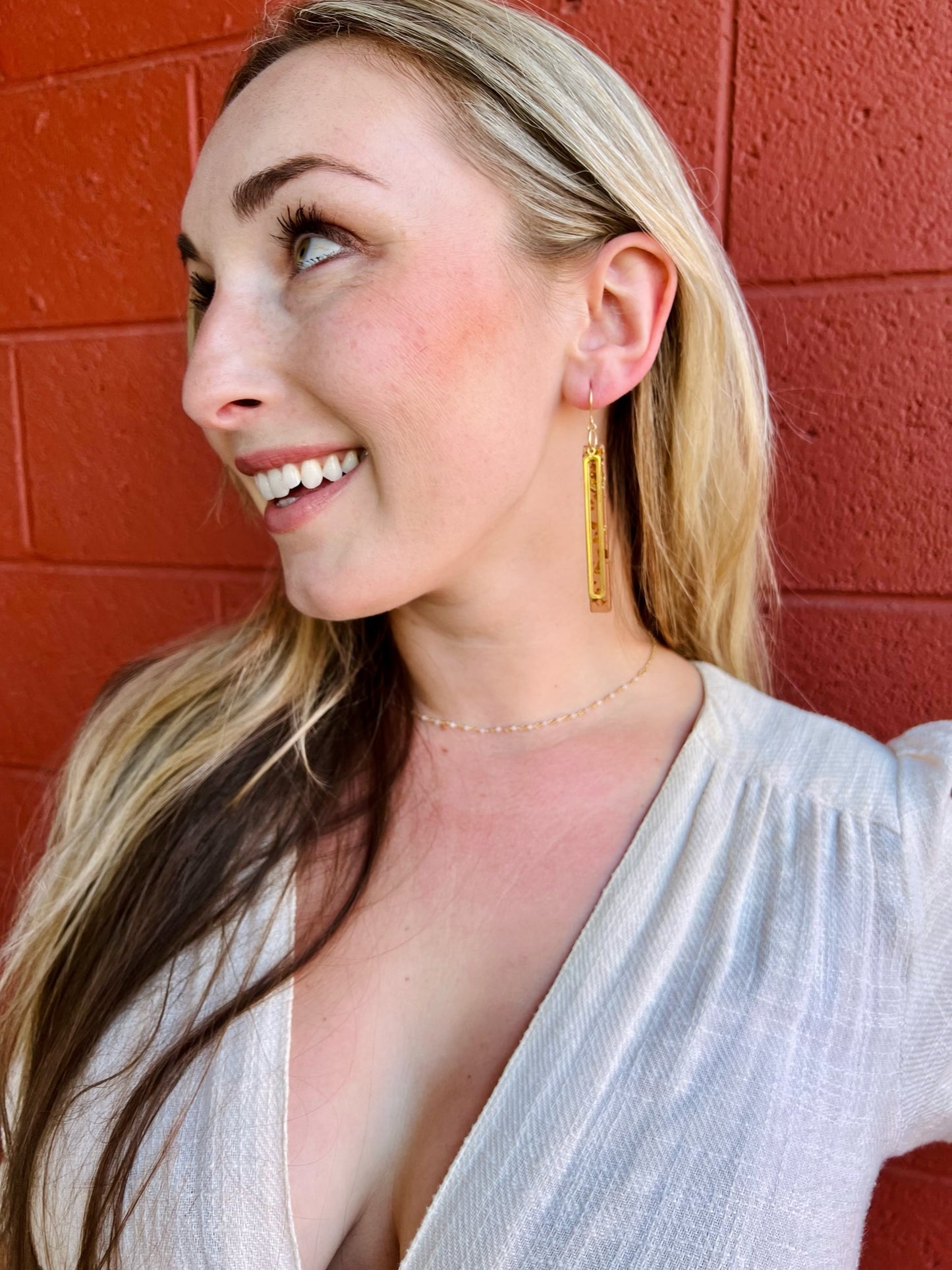 Gold Leaf + Blush Pink Bar Earrings