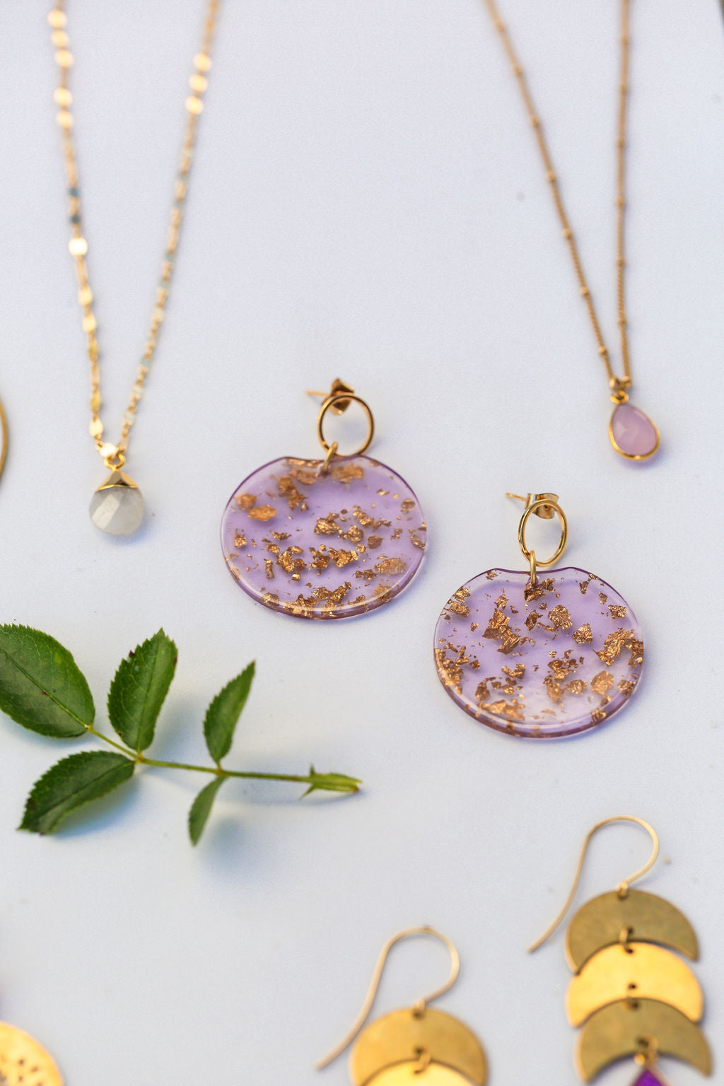 Lavender Confetti Disc Earrings
