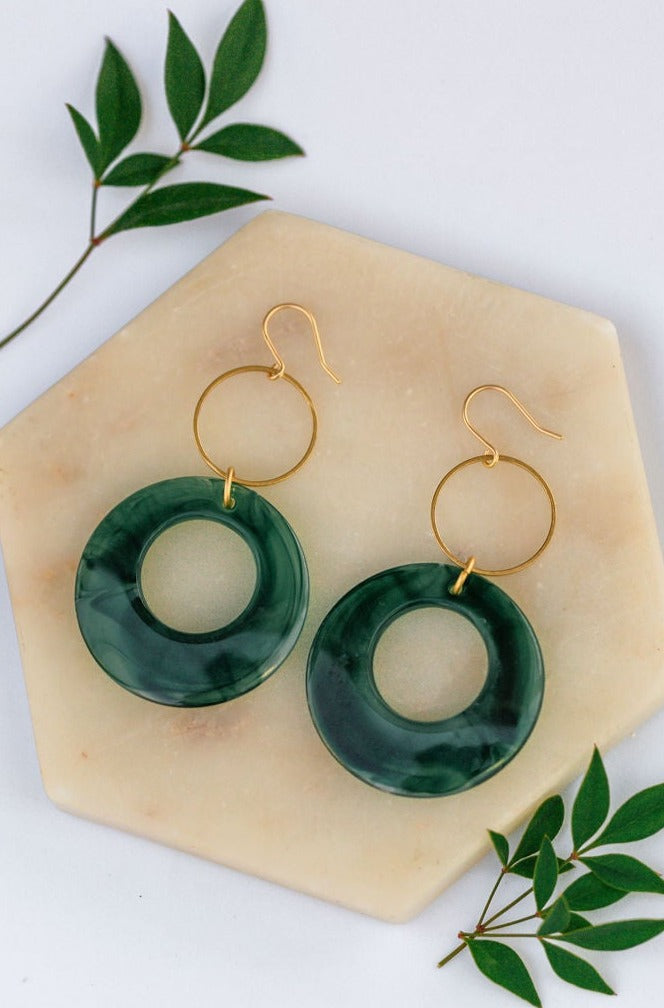 Marbled Emerald Double Hoops